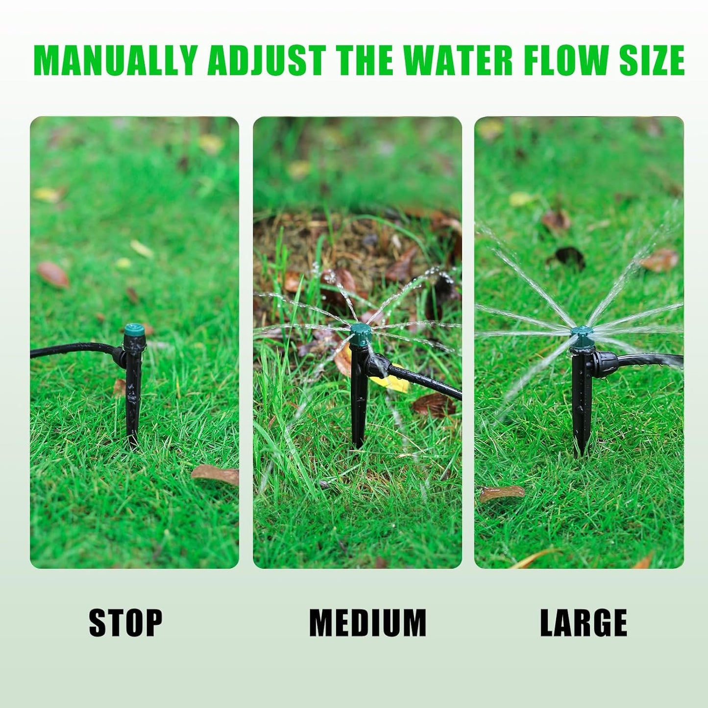 Anti-Drop Drip Irrigation Emitters for 1/4" Drip Tubing,5.5" Stake with Adjustable Automatic Irrigation Drippers for (4-7mm) Garden Watering System. (50pcs-360 Degree Drip)