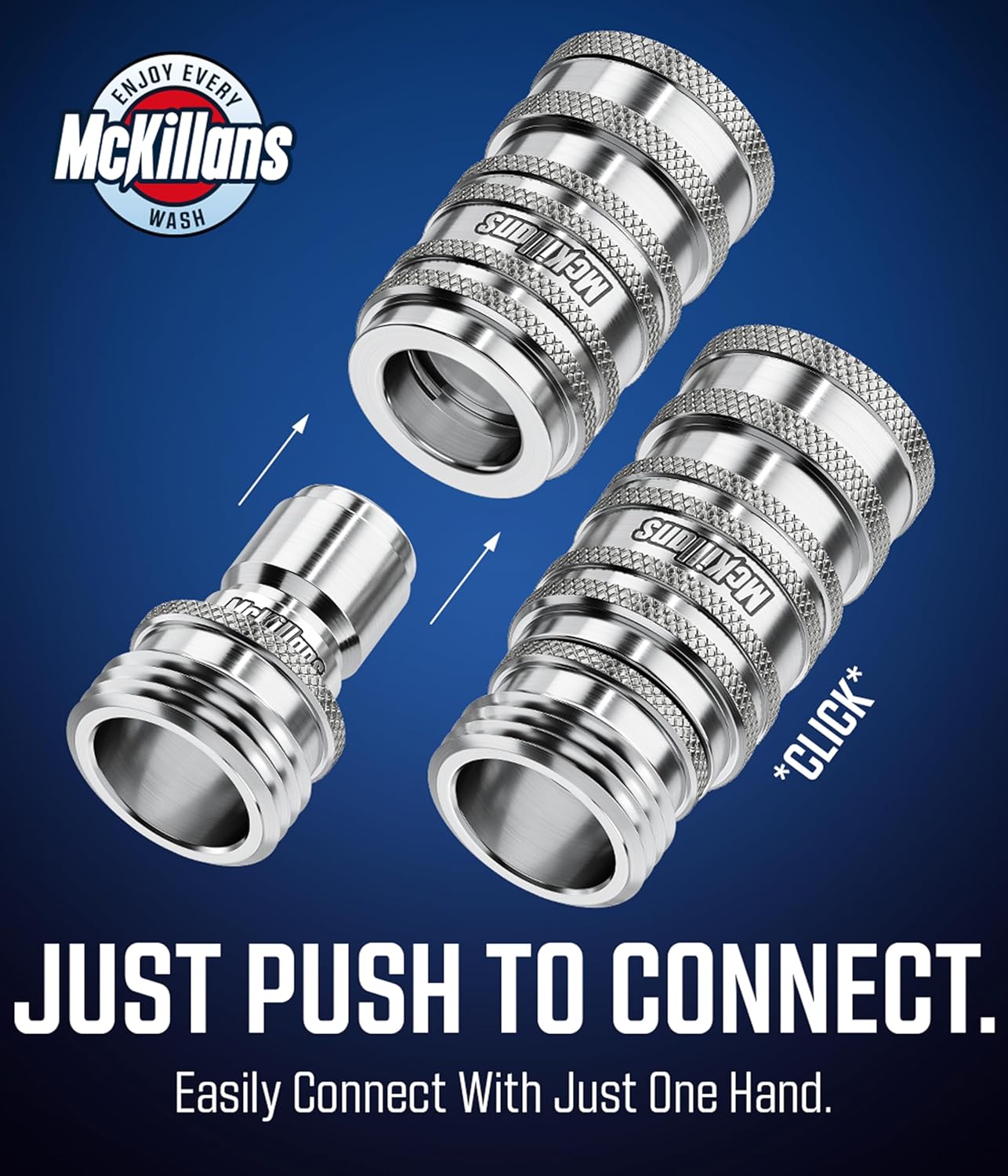McKillans® 2025 Automatic Garden Hose Quick Connect [Universal FIT] - Stainless Steel Quick Connect Hose Fittings - Water Hose Connectors - Quick Disconnect Adapter - Instant Connection - 5 Pc Kit