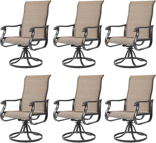 Amopatio Patio Swivel Chairs Set of 6, Outdoor Swivel Rocker Dining Chairs with All Weather Textilene High Back & Metal Frame, for Backyard Deck Lawn (Brown)