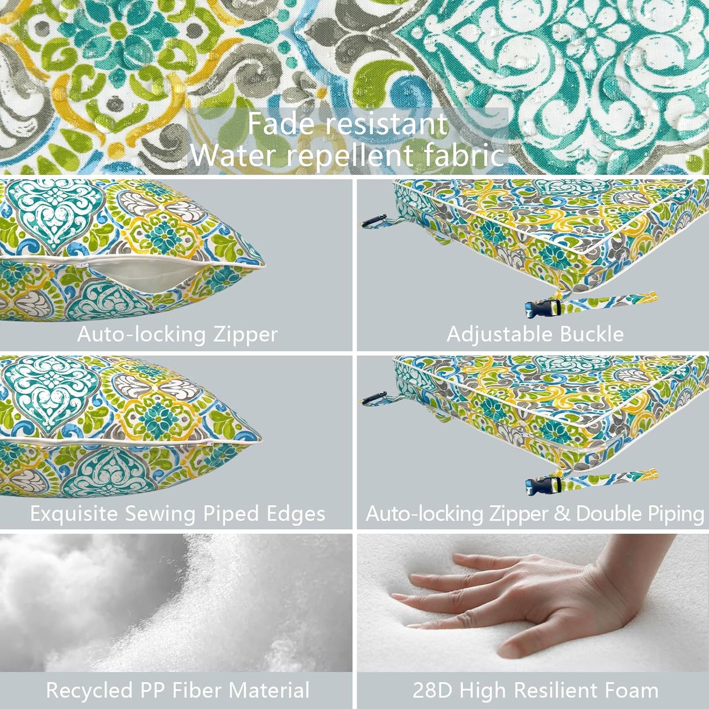 LVTXIII Outdoor Deep Seat Cushion Patio Seat and Back Cushion Set Seasonal Chair Cushion for Dining Arm Chairs, Wicker Chairs and Garden Furniture Decoration, 24"x24"x4", Damask Green