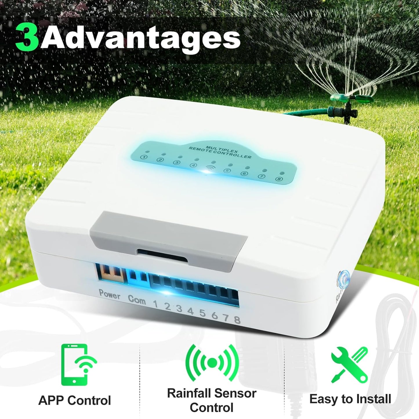 Zone Smart Sprinkler Controller, 8 Zone with APP Control, Auto Rain Adjustment, Hyper-Targeted Watering, Sprinkler Timer for Outdoor Garden, Yard, Lawns
