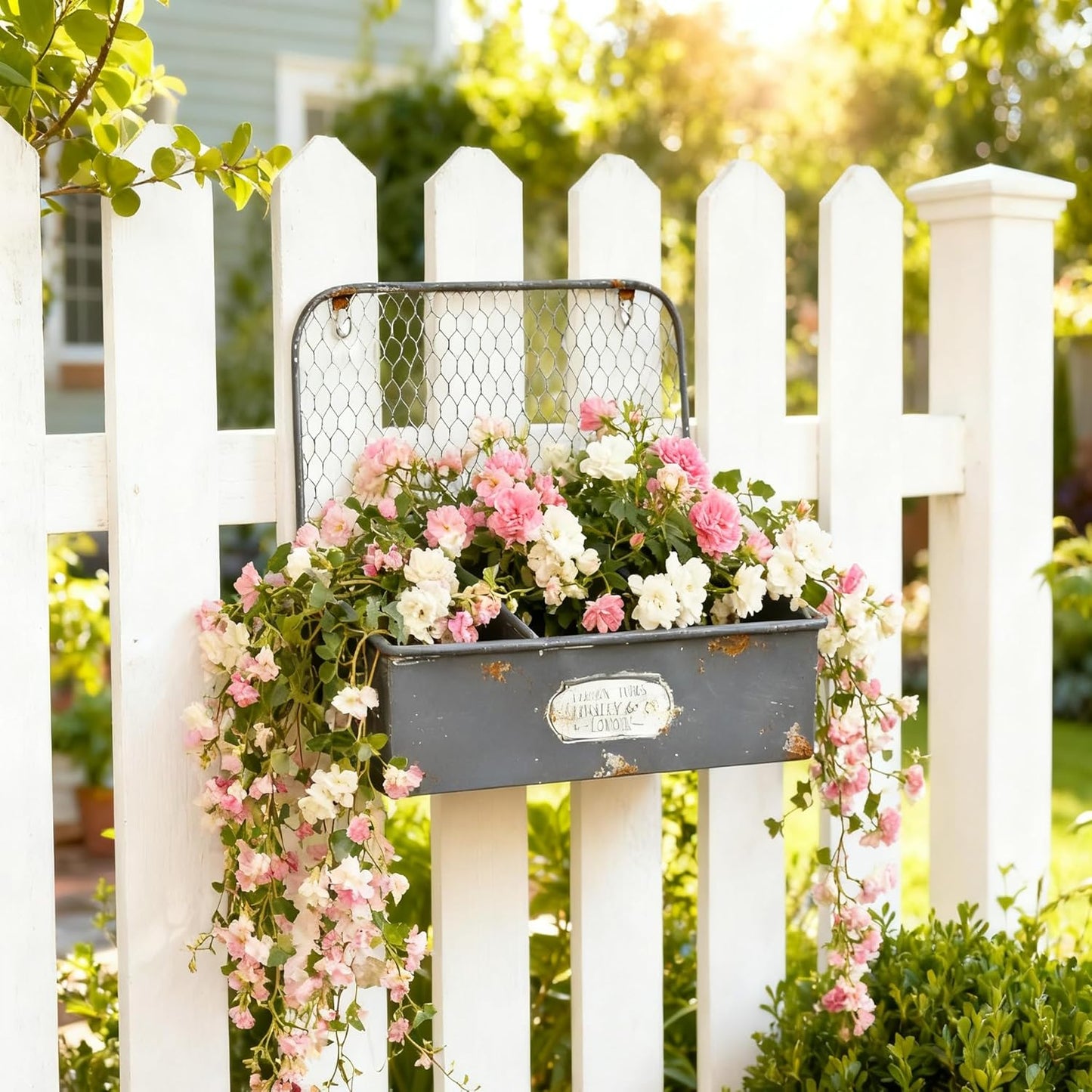 Rustic Metal Wall Mounted Planter Vintage Hanging Flower Pot with 3 Compartments Farmhouse Plants Holder Succulents Tubs for Garden Railing Fence Patio Yard Outdoor Decor