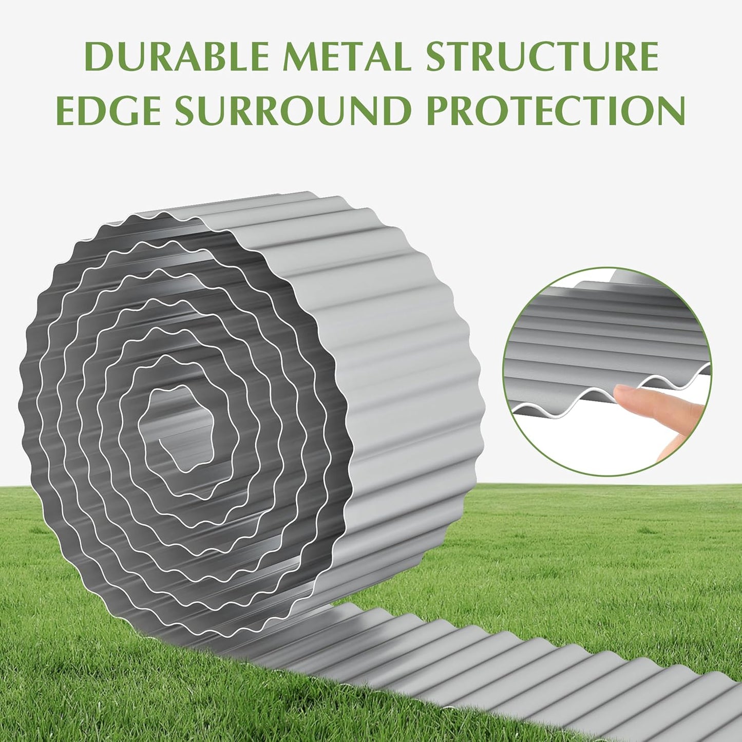 Metal Garden Edging Border, Corrugated Steel Landscaping, DIY for Lawn (Silver, 10 Inch x 20FT)