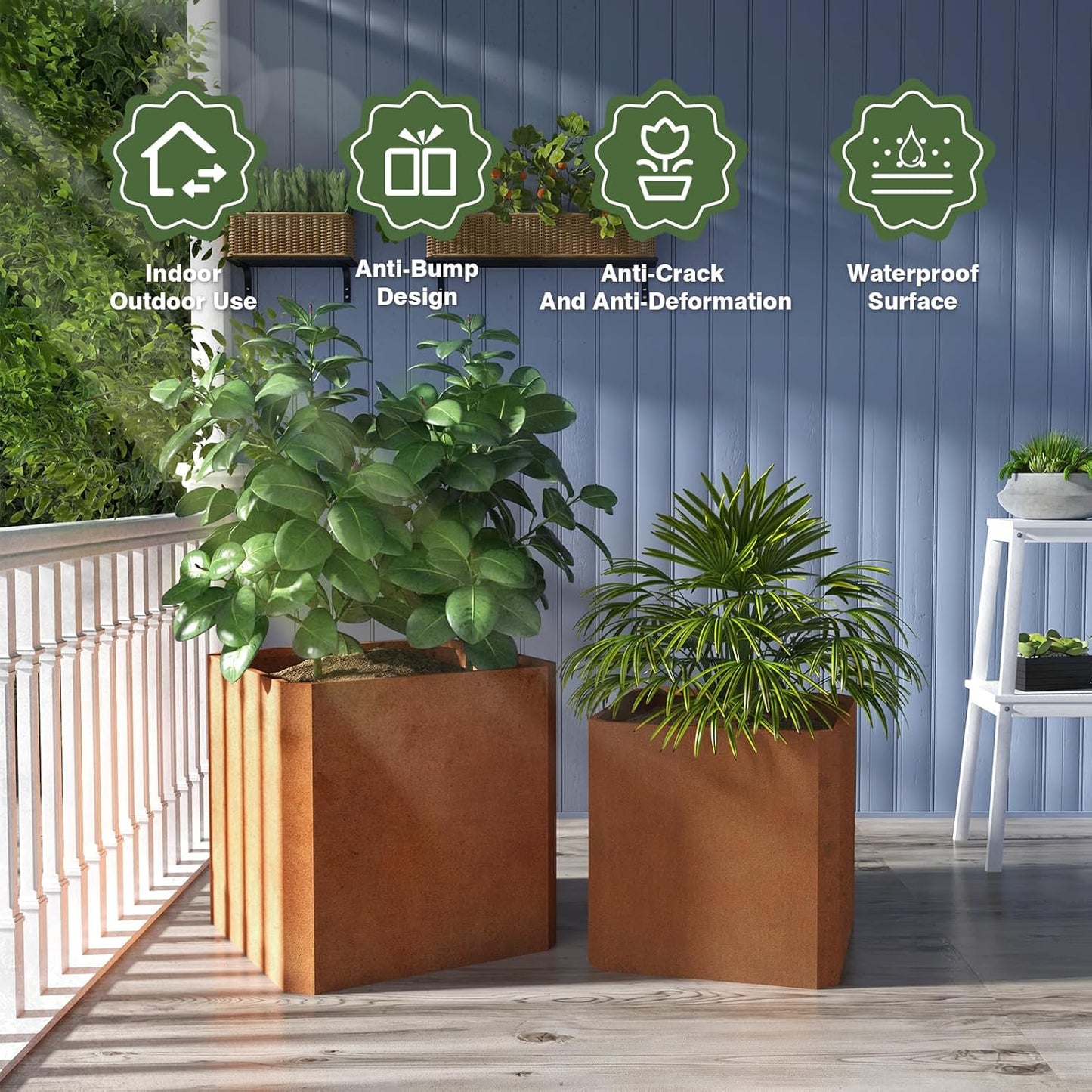 Corten Steel Planter Box-20"x20"x20"-Large Square Planter Matel -Outdoor Indoor- Heavy Duty Rustic Tall Planter Flower Pot Commercial Residential for Patio Porch Deck Home Backyard
