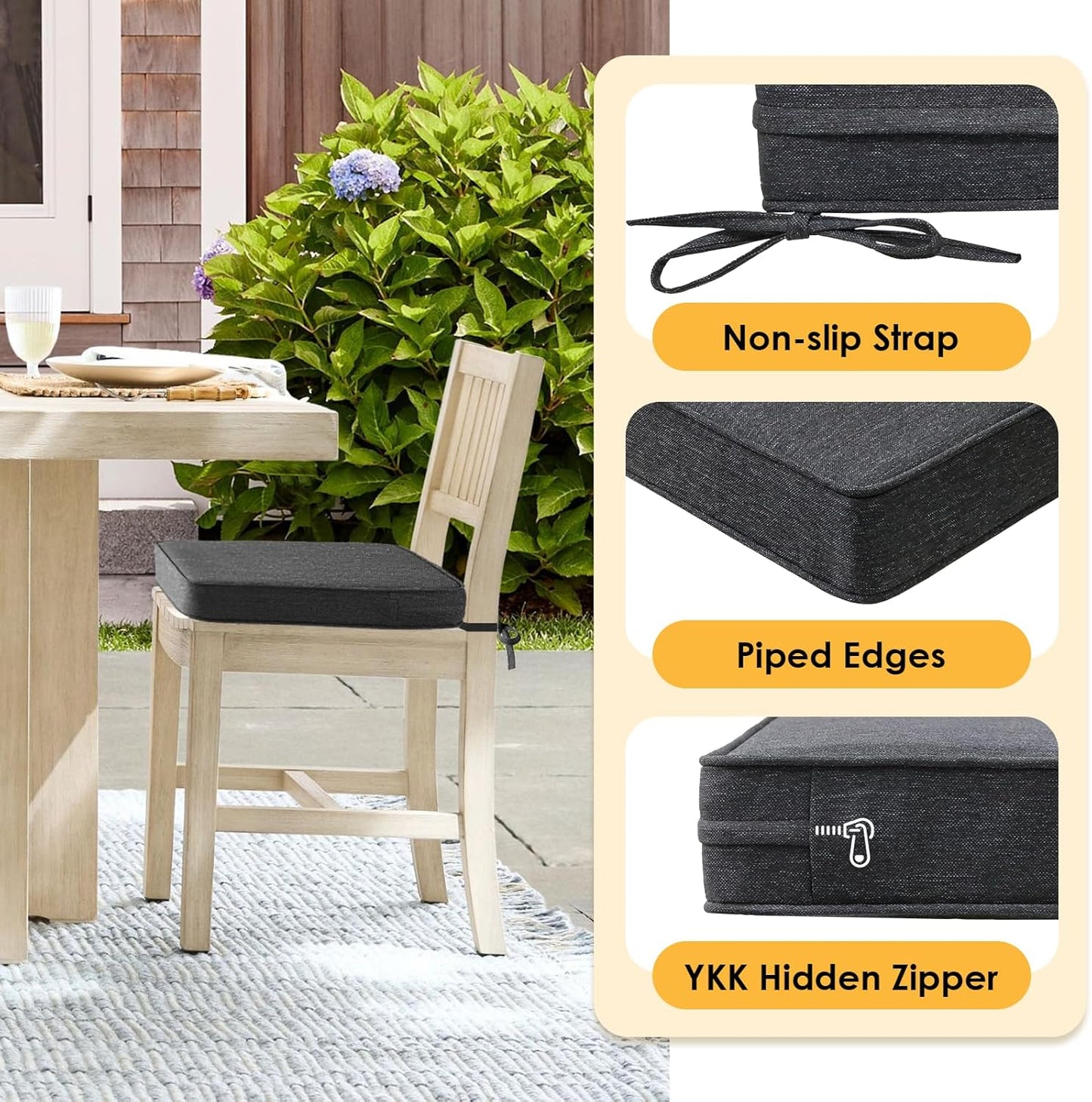 Outdoor Square Corner Seat Cushion, 18.5"x16"x3", Set of 4, Non Slip Seat Cushion Pads with Removable Cover for Patio Furniture, Garden Yard Lawn, Charcoal Gray