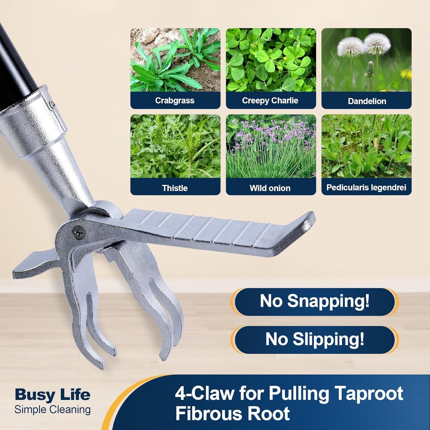 Yocada Stand Up Weed Puller Tool 62.59“ Long Handle 4-Claw Steel Head Design Weeder Stick Easily Remove Weeds Roots Remover for Garden & Lawn Care