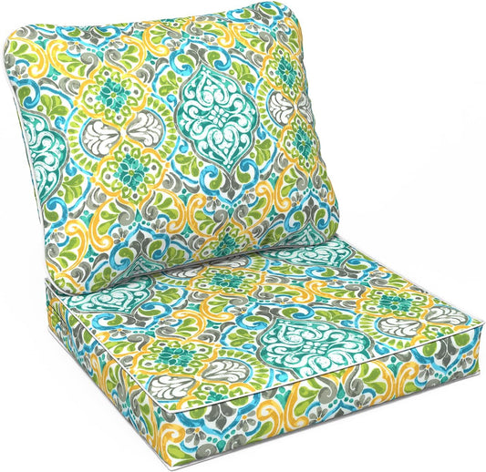 LVTXIII Outdoor Deep Seat Cushion 22"x22"x4" Patio Seat and Back Cushion Set Seasonal Chair Cushion for Dining Arm Chairs, Wicker Chairs and Garden Furniture Decoration, Damask Green