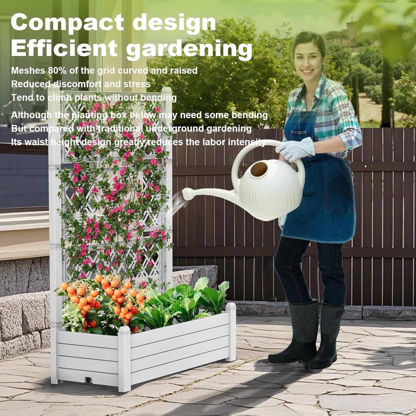 Elevated Raised Garden Bed,Outdoor Large Resin Patio Planter Box Stand Divisible with Drain Plug,Water Monitor for Plants Vegetables Flowers Fruits(Ashen)