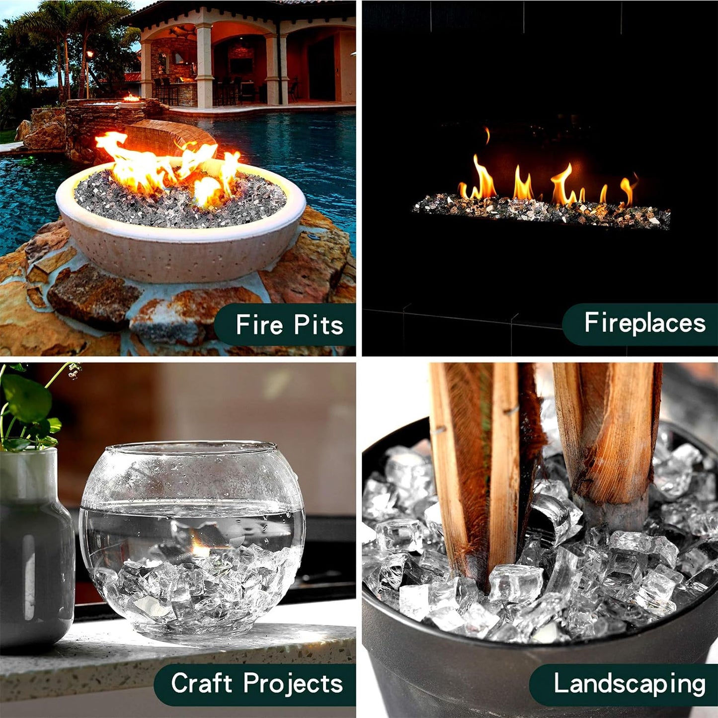 Mr. Fireglass 10 Pounds Fire Glass - 1/2 Inch High Luster Reflective Tempered Glass Rocks for Fireplace Fire Pit Table and Landscaping, Platinum