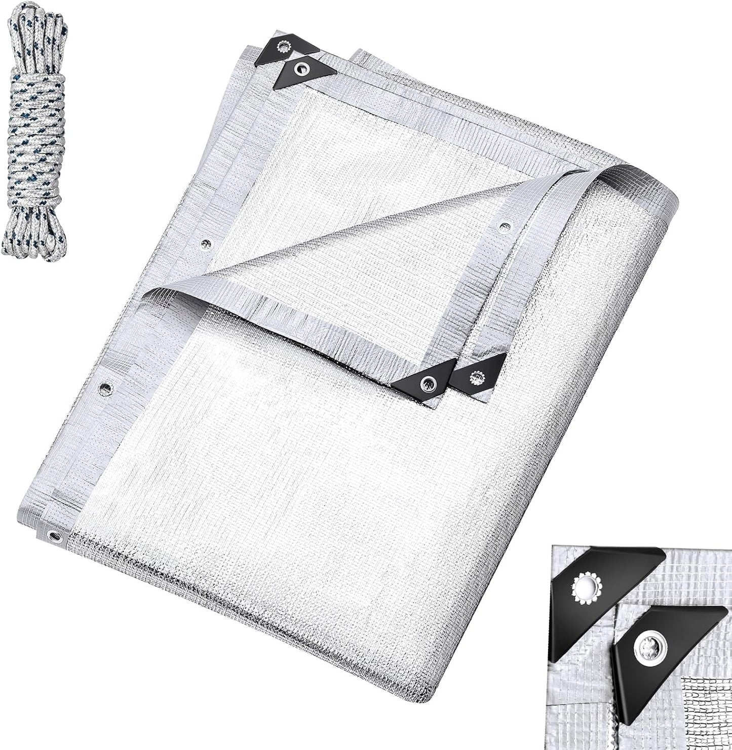 99% Aluminet Shade Cloth Reflective Tarp 6.5 x 10 ft Aluminium Cloth Porch Privacy Screen with Grommets for Car Garden Pergola Patio Sun Shade Kennel Cover Durable Mesh Canopy Cover Easy Setup