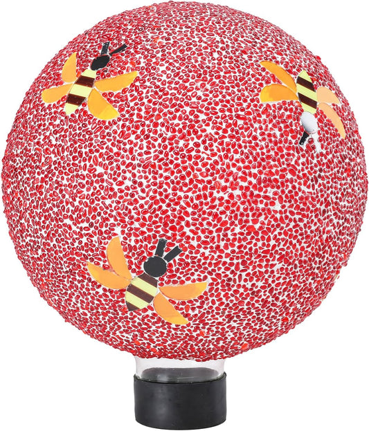 Gazing Ball 8 Inch Bee Glass Mosaic Garden Globe Outdoor Gazing Globe Yard Ornament for Garden Yard Home Lawn Outdoor Decoration Gift for Women (Not Solar Powered)