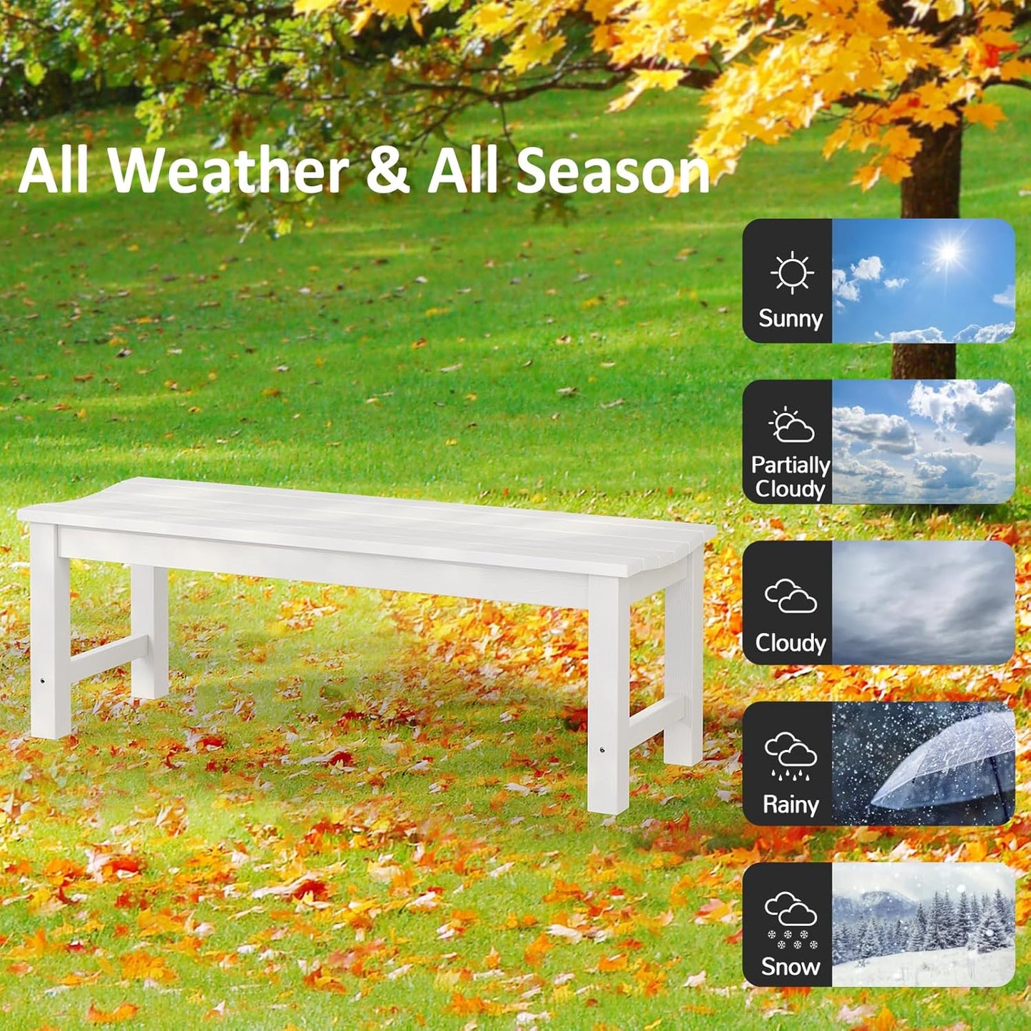 Outdoor Bench, 2-Person Patio Backless Bench Holds up to 800lbs, Weatherproof Garden Bench That Never Rot and Fade, Suit for Backyard, Porch, Patio, Deck and Entryway (White)