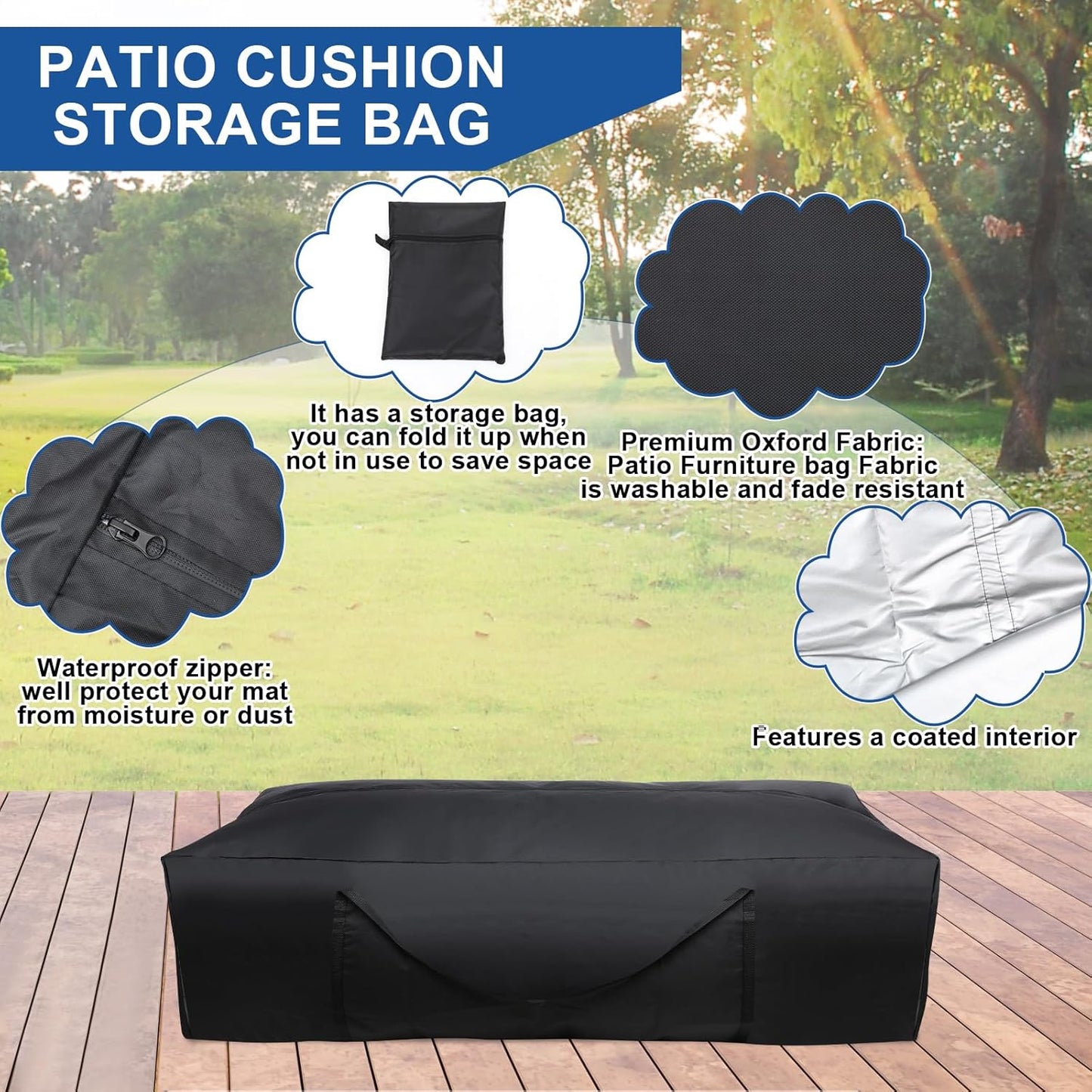 Silkfly 2 Pcs Patio Cushion Storage Bags 48" L x 15" W x 22" H Outdoor Cushion Storage Bag Extra Large Zippered Furniture Pillow Protective Storage Bag Black 420D Oxford Fabric Christmas Tree Storage
