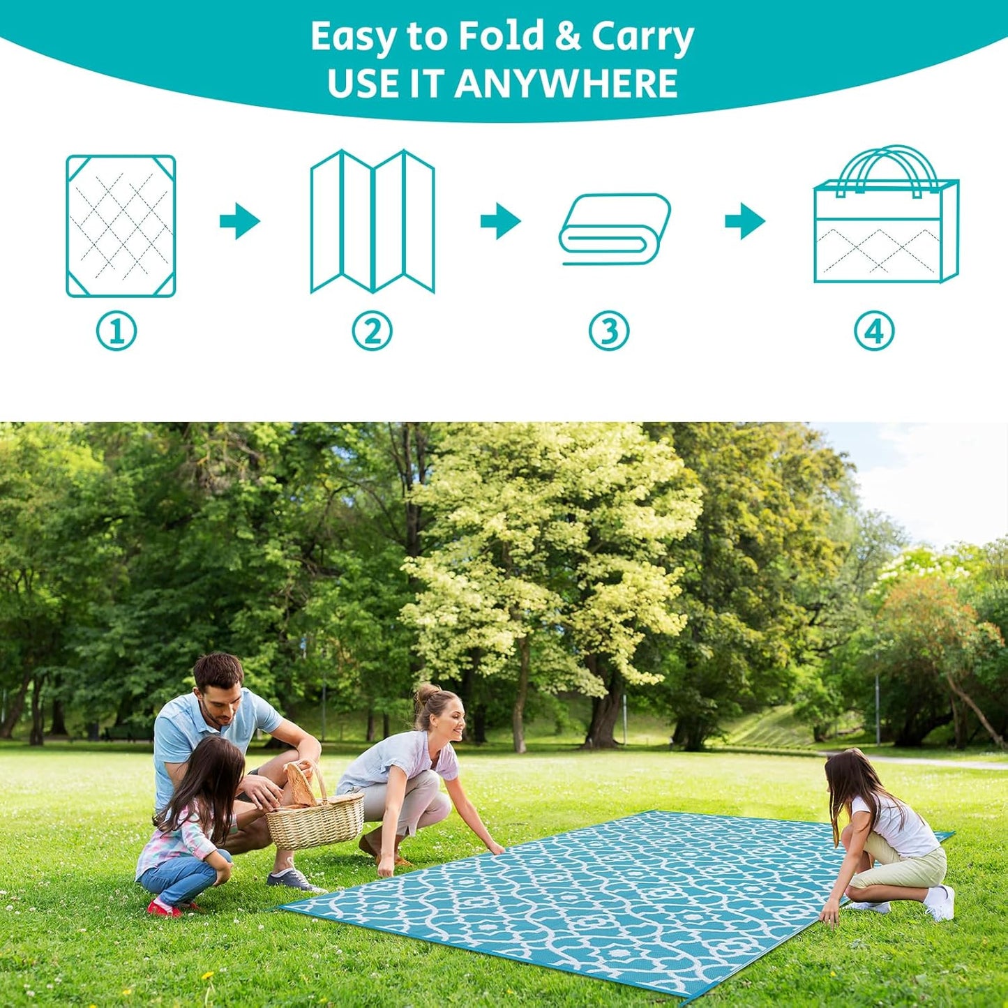 HEBE Outdoor Rug Waterproof 5x8, Plastic Straw Rug Camping Rug, Reversible Outdoor Patio Rugs RV Mat Clearance, Indoor Outside Floor Carpet for Porch,Deck,Camper,Balcony,Backyard