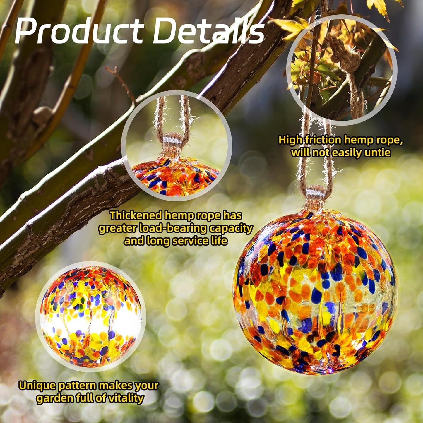 VOREEN 4" Hanging Glass Garden Gazing Ball Hand Blown Glass Witch Ball Christmas Ornament Friendship Balls for Outdoor Garden Patio Window Home Décor, Gift for Mom Wife Friend, Muticolor