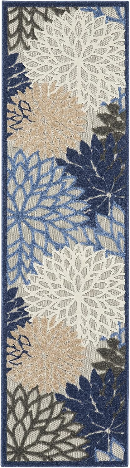 Nourison Aloha Indoor/Outdoor Blue/Multicolor 2'3" x 8' Area Rug, Tropical, Botanical, Easy Cleaning, Non Shedding, Bed Room, Living Room, Dining Room, Deck, Backyard, Patio (2x8)
