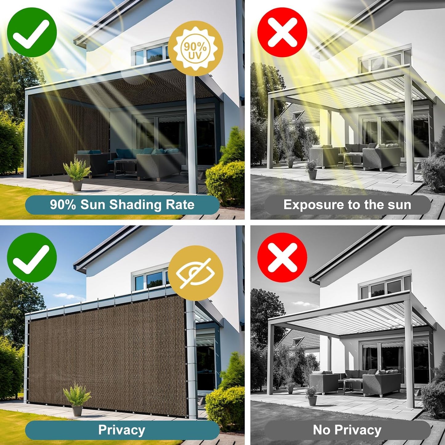 Shade&Beyond 90% Sun Shade Cloth with Grommets, 10' X 20' Pergola Shade Cover Canopy, Mesh Tarp Sun Screens for Patio, Outdoor, Garden, Backyard, Mocha