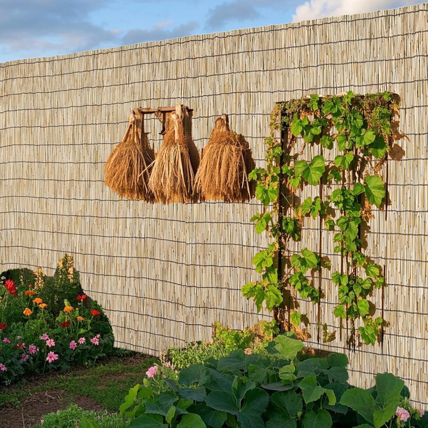 Natural 5.6FT X 16.4FT Reed Fencing Roll, Balcony Privacy Reed Shade Bamboo Fencing Garden Fence Border, Wind Block Sunshade Fence Screen for Outdoor Yard Patio Flower Bed Edge