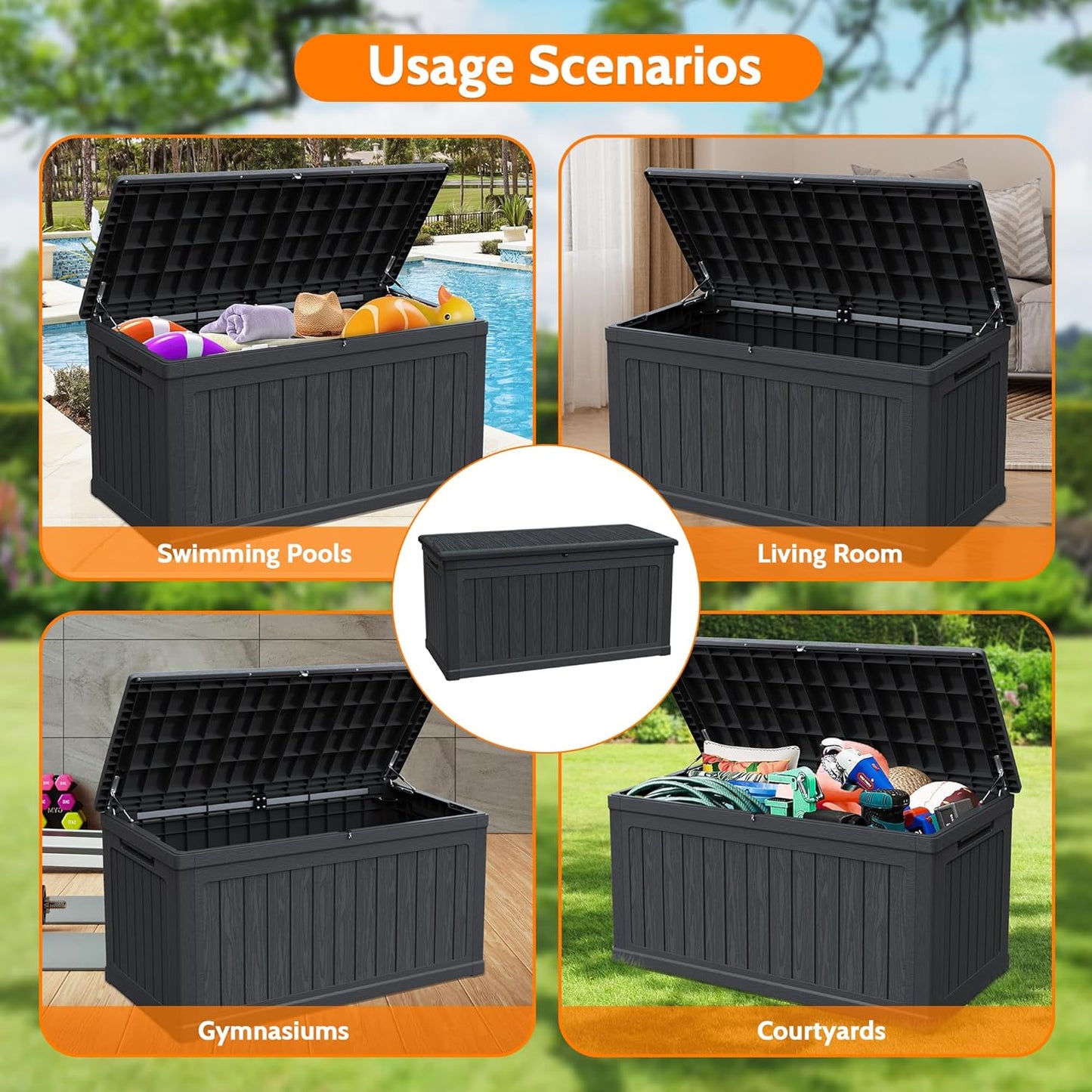 260 Gallon Double-Wall Resin Deck Box - Lockable Waterproof Outdoor Storage Box, 1000lbs Capacity & Doubles as Seating for Patio Furniture - Garden Tools, Pool Accessories (Black)