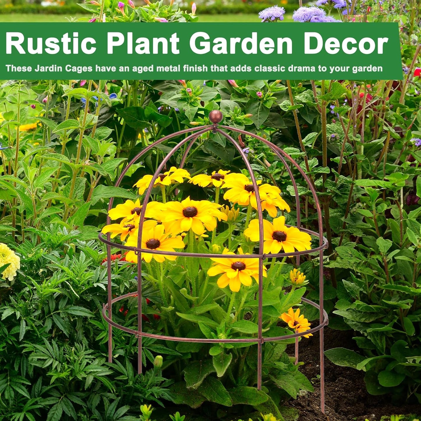 4 Pcs Jardin Bird Cage Plant Support 25" H Large Sturdy Grow-Through Flower Support Peony Cage Climbing Plant Support Trellis Sculptural Garden Decor for Perennial Flowers Vintage Gold