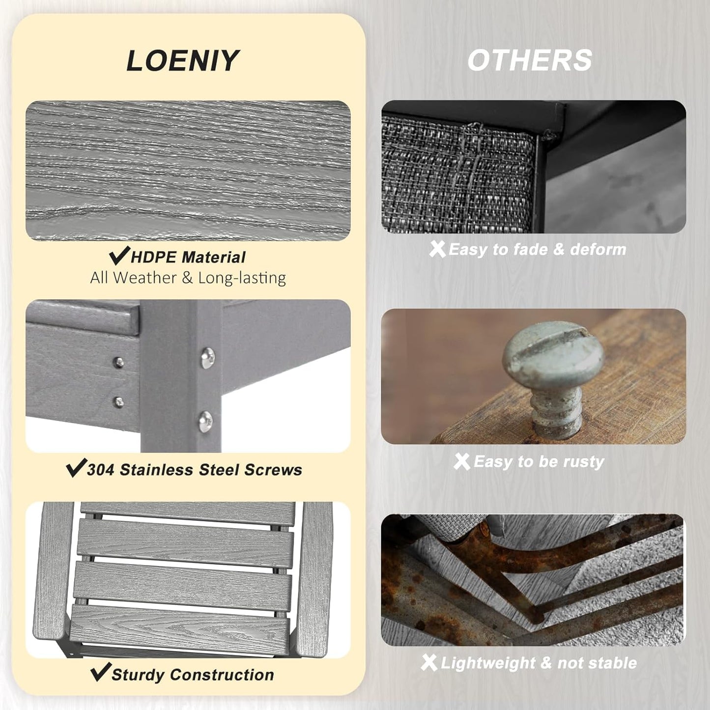 7pcs Outdoor Dining Set, HDPE Patio Dining Set for 6, All-Weather Outdoor Table and Chairs with Umbrella Hole & Adjustable Pads, Modern Patio Furniture Set for Backyard, Poolside &Lawn (Grey)