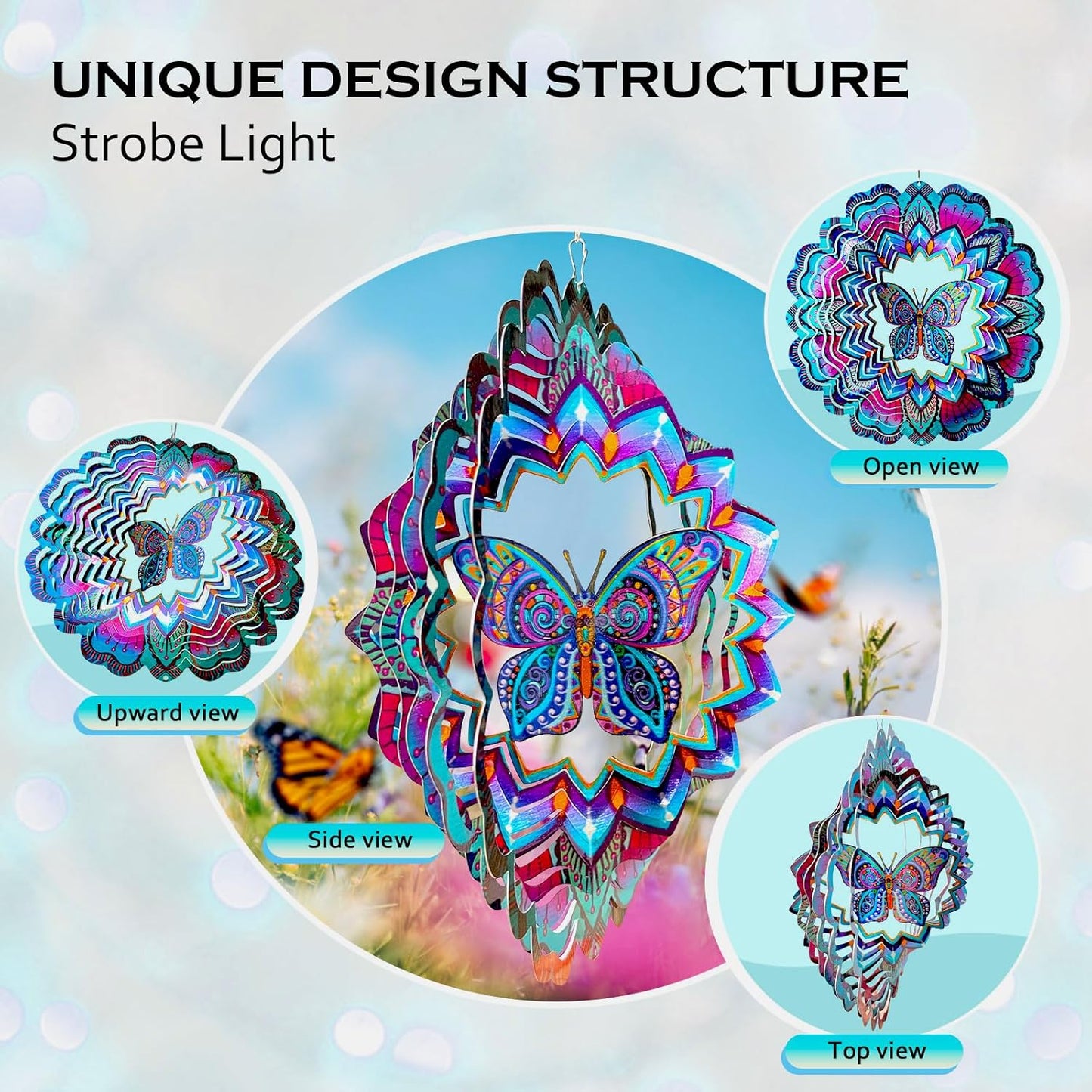 FONMY Wind Spinner Butterfly 12 inch 3D Stainless Steel Wind Sculpture Worth Gift Christmas Decor. Laser Cut Metal Art Geometric Pattern - Hanging Mandala Wind Spinners, Kinetic Yard Art Decorations