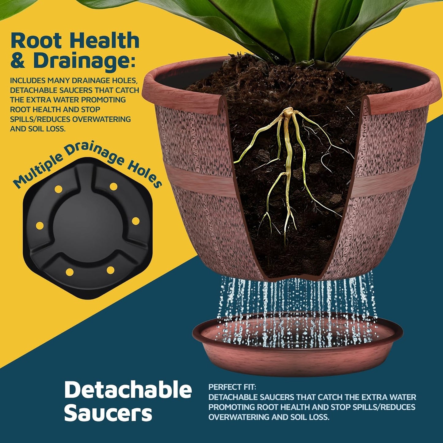 10-Inch Whiskey Barrel Planters Outdoor Pack of 10 - Durable Plastic Plant Pots for Indoor & Outdoor Use with Drainage & Saucer, Lightweight Rustic Barrel Planters for Flowers, Herbs & Small Plants