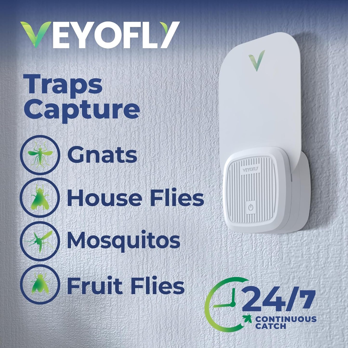 VEYOFLY Fly Trap Indoor, Fruit Fly Traps for Indoors, (1 Device + 3 Refills) Gnat Traps for House Indoor, Fly Catcher Indoor, Plug in Light Flying Insect Trap, Bug Light Killer, Fly Trap