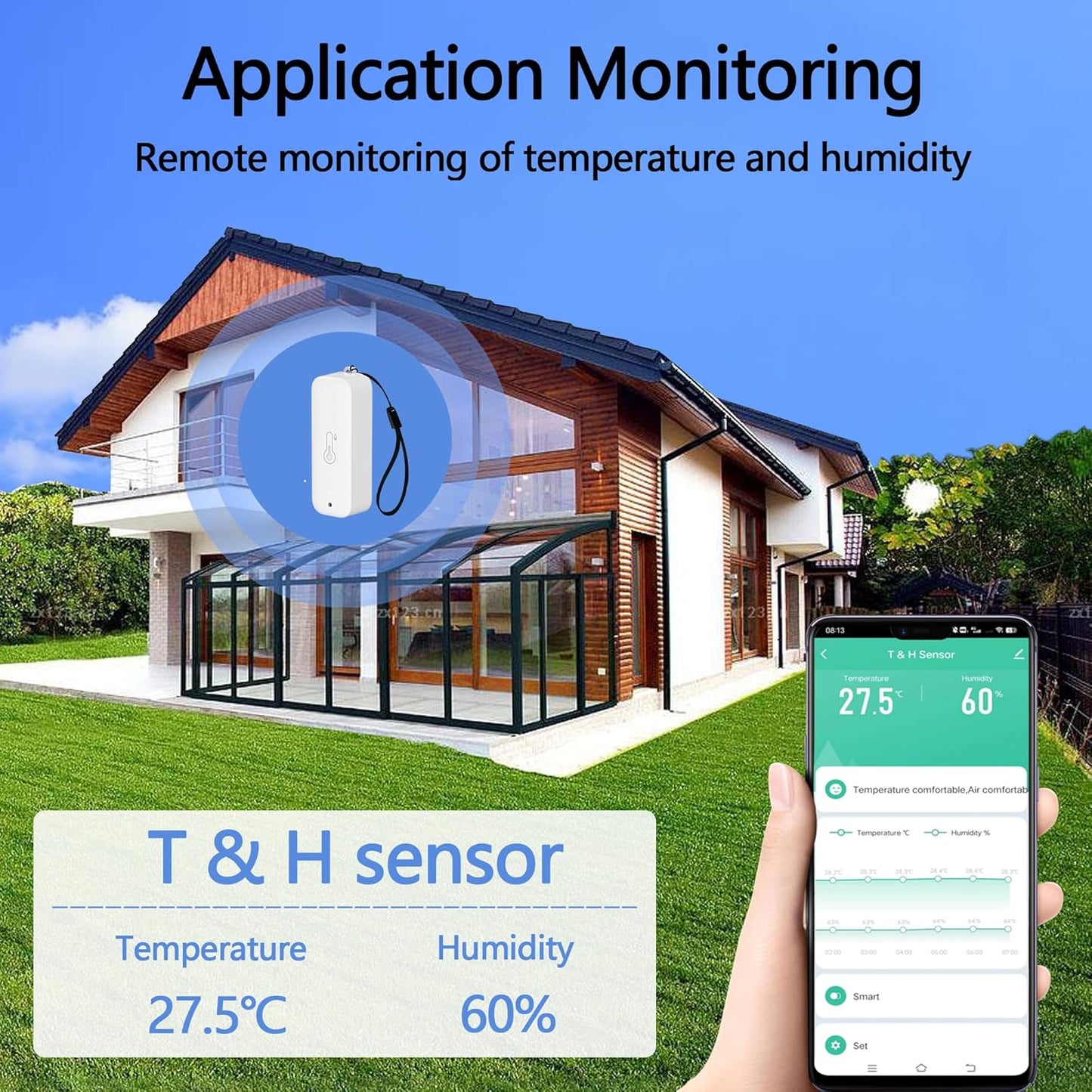 WiFi Hygrometer Thermometer Sensor, Wireless Smart Temperature Humidity Monitor with Remote App Notification Alert, for Home, Greenhouse White (1pack)