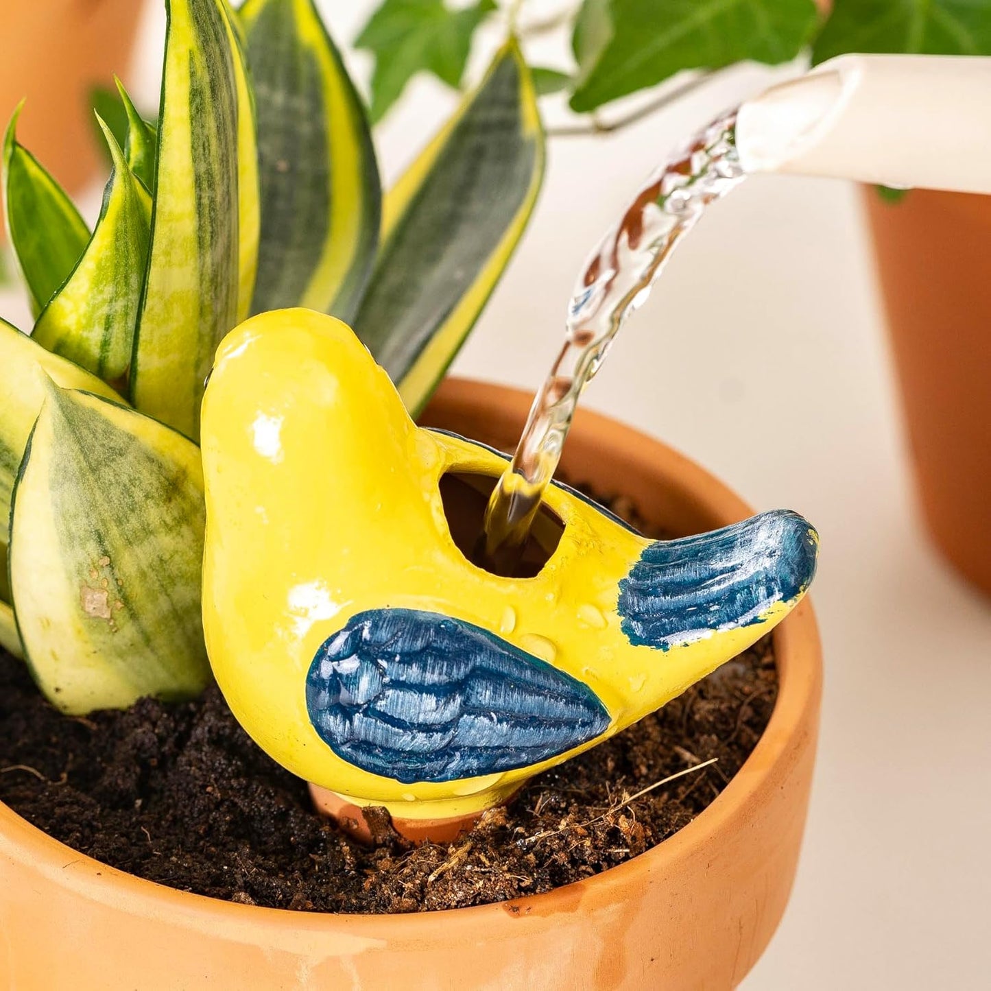 4 Pack Self Watering Bird Shaped Globes, Terracotta Vacation Planters Devices with Slow Release Automatic Watering Spikes, Plant Watering Pots for Indoor and Outdoor Potted Plant