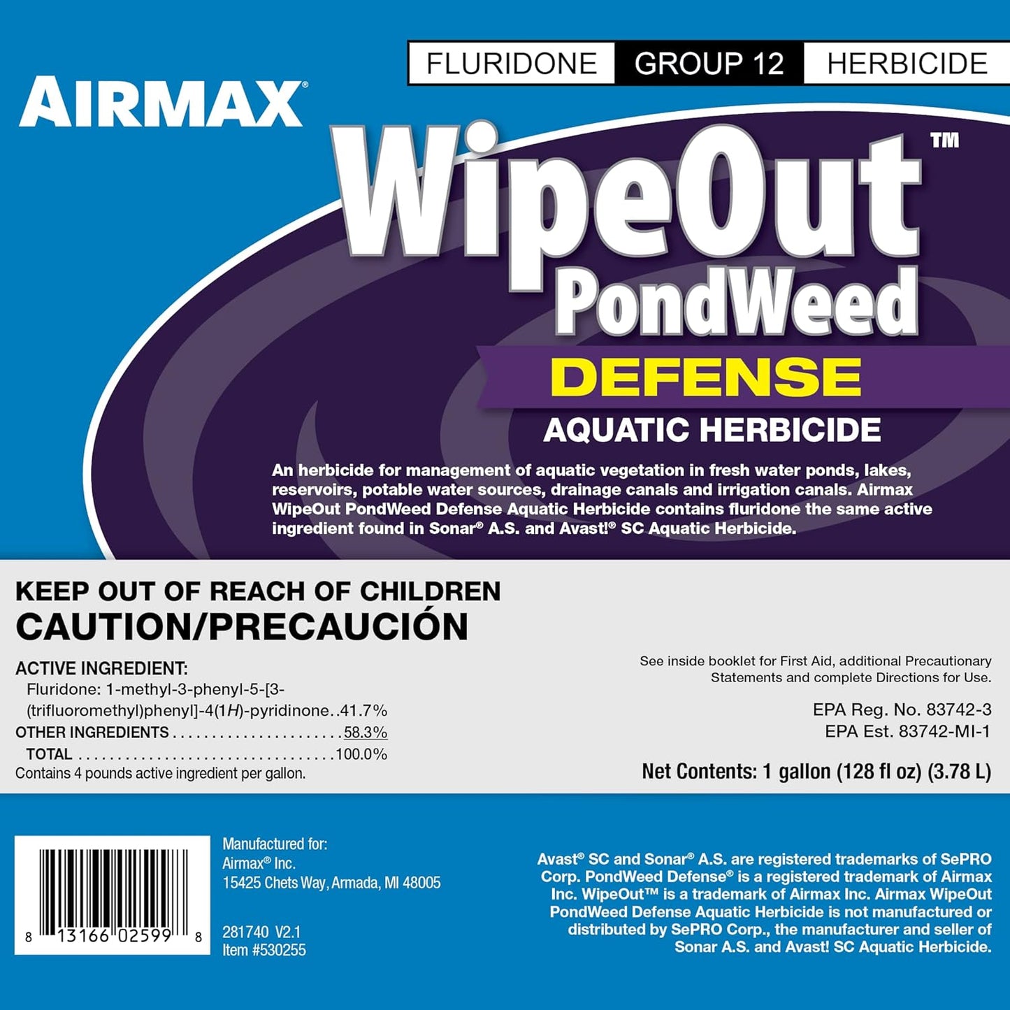 Airmax Wipeout Pond Weed Defense, Herbicide & Aquatic Weed Control, Controls Duckweed & Other Unwanted Submerged & Floating Vegetation, Easy-to-Use & Long Lasting, All-Season Treatment - 32 Ounce