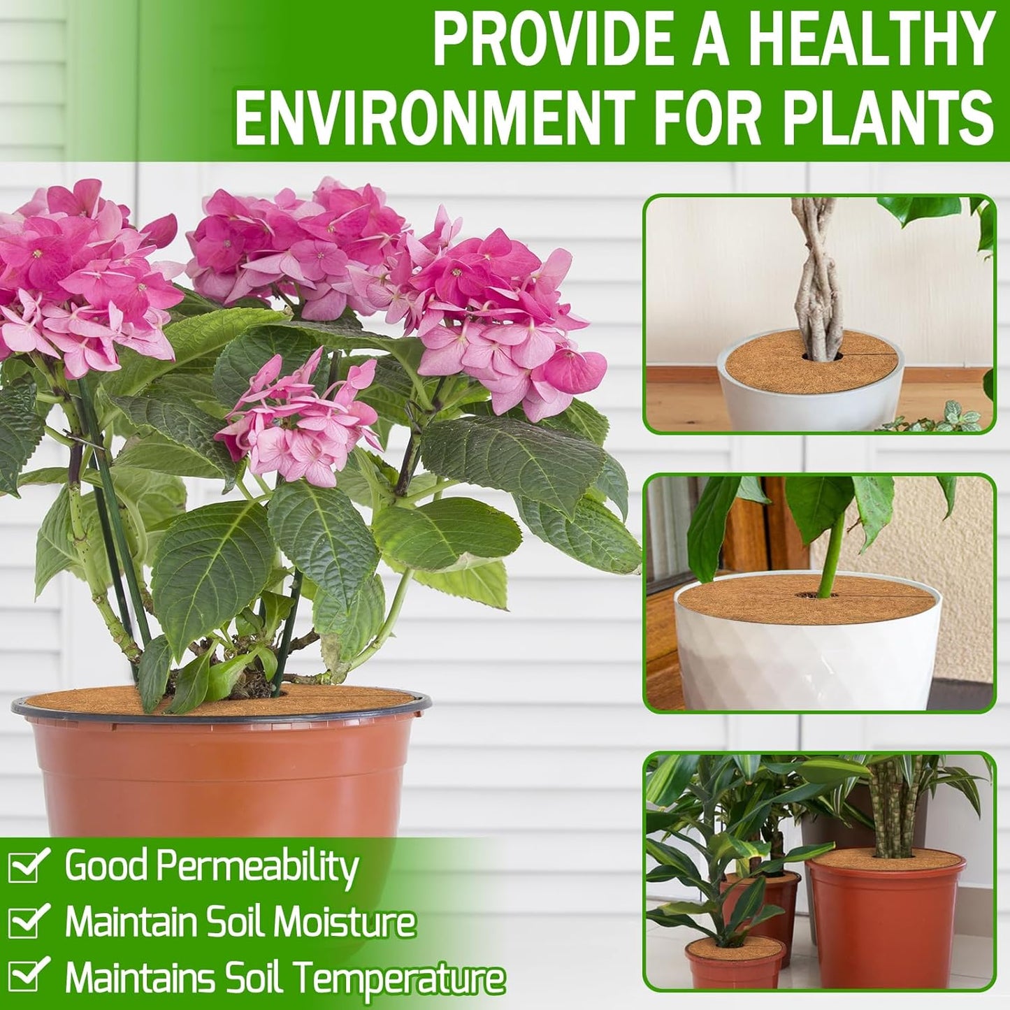 ZeeDix 3 Pack 14 Inch Coconut Fiber Mulch Ring, 100% Natural Coco Coir Tree Ring Mulch Mat Plant Protector Mat, Coconut Coir Discs Plant Pot Soil Cover for Indoor Outdoor Plants, Garden Decoration