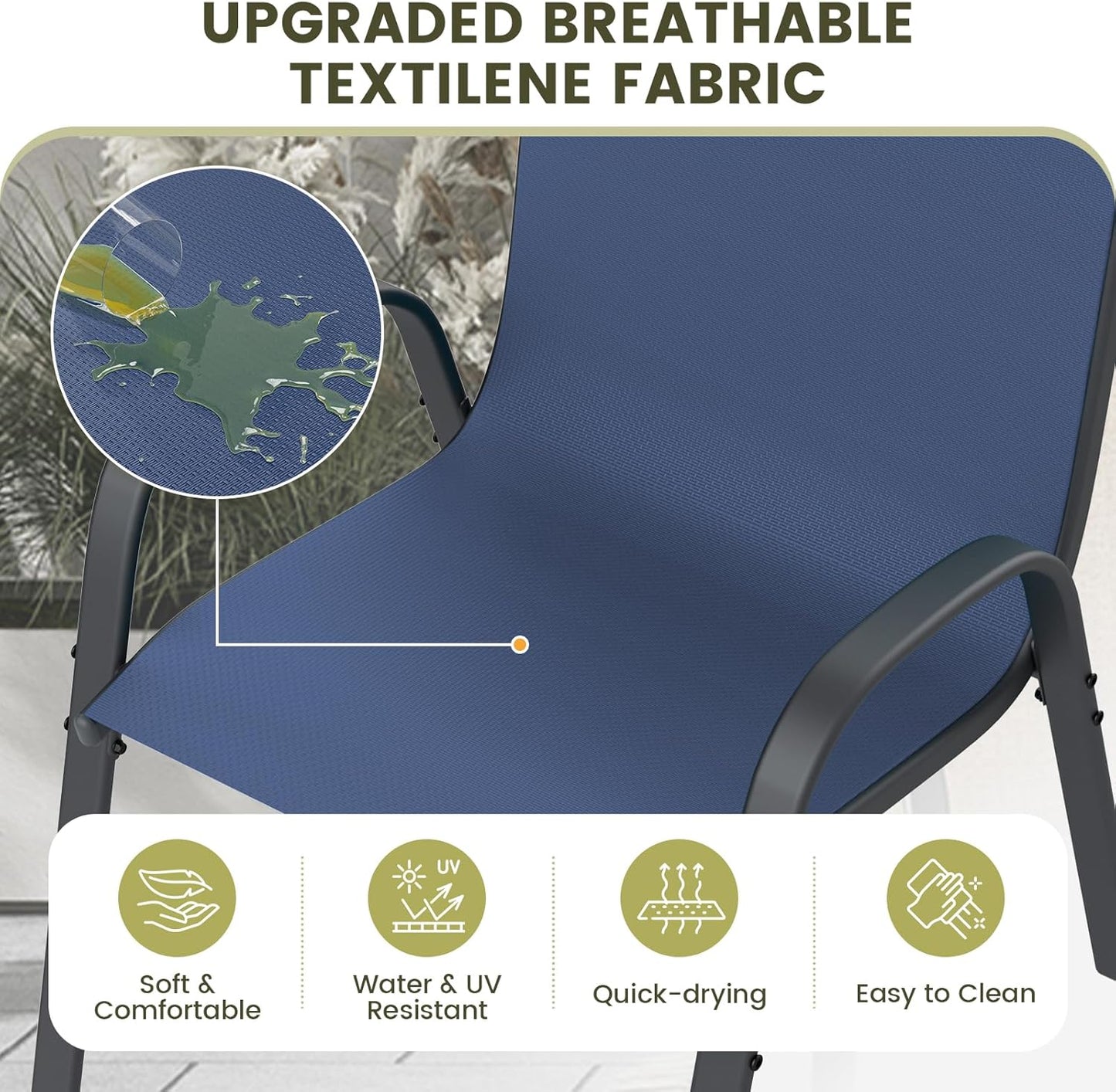 UDPATIO Patio Chairs Set of 4, Stackable Outdoor Dining Chairs with High Back, Breathable Textilene Fabric Outdoor Chair All Weather, 350LBS Capacity for Garden, Backyard (Blue)