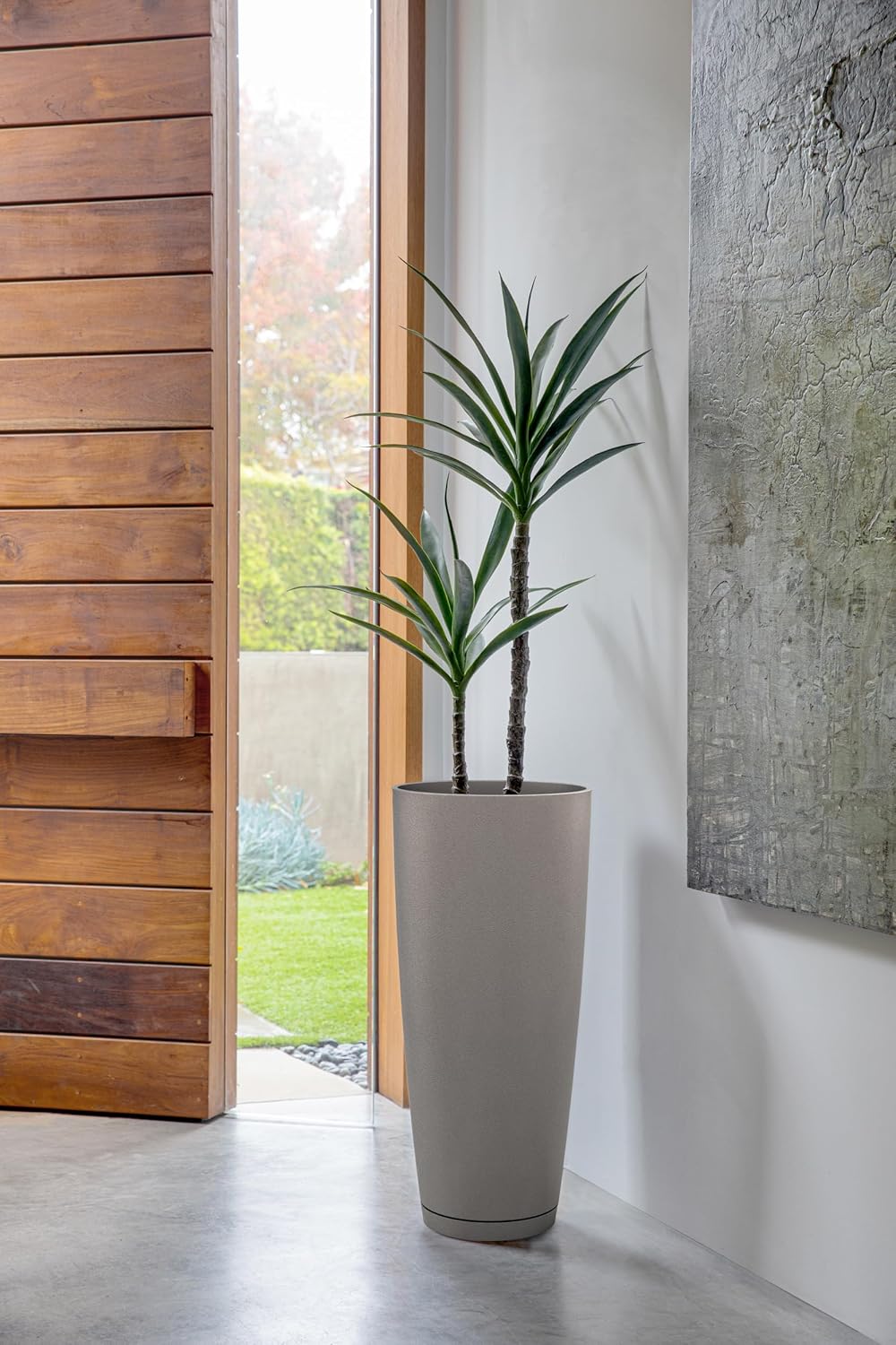 Veradek Vega Round Tall Planter Pots for Indoor/Outdoor Use | Made from Plastic - Stone Mix with Drainage Holes | Perfect for Small to Large Succulent Plants, Flowers, Modern Interior Plants