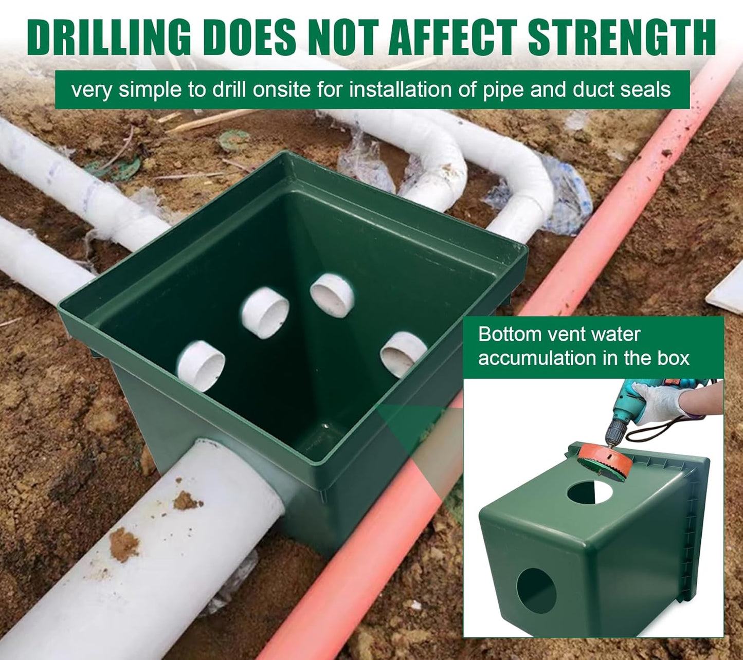 24x24x24in Underground Splice Boxes W/FRP Inspection Cover Large Enclosure Box Bucket Polyethylene Distribution Pull Access Electrical Junction Drillable Tapered Wiring Box for Cable