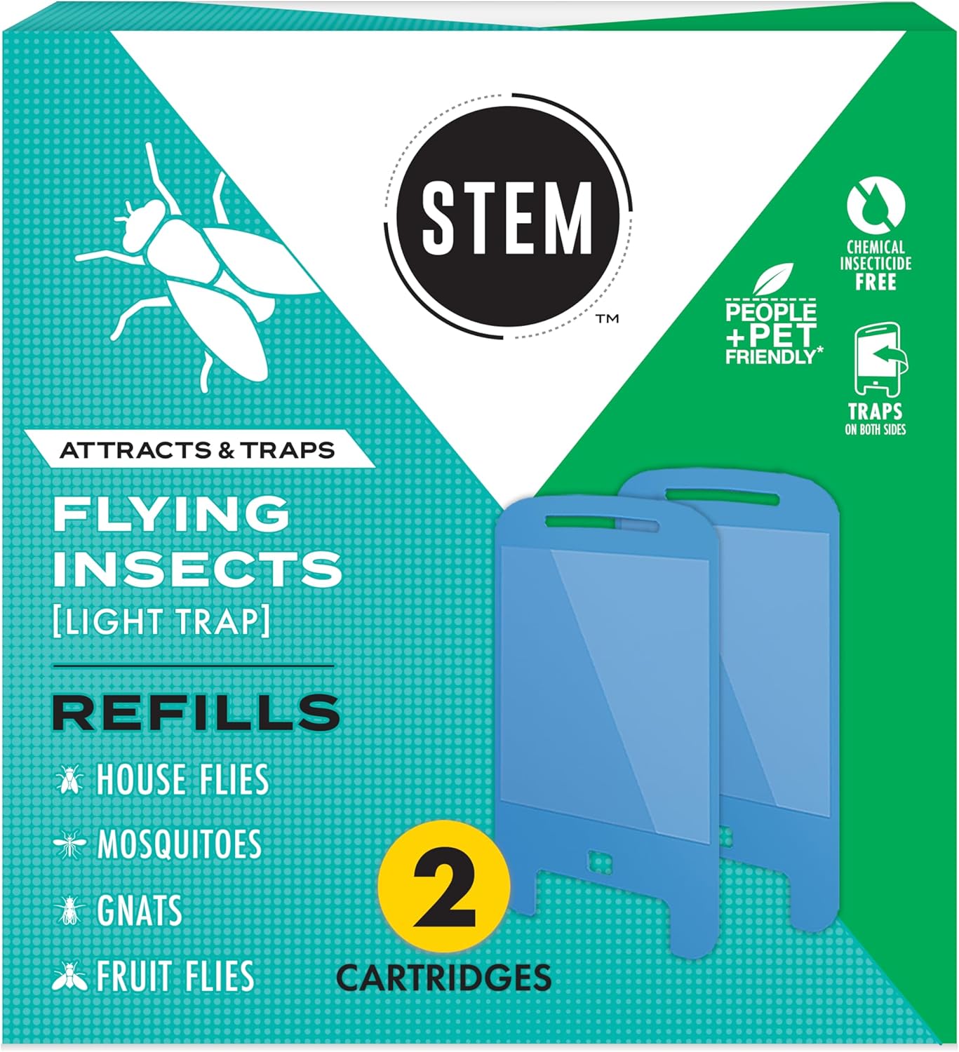 STEM Light Trap Refill Cartridges, Indoor Fruit Fly Trap, Effective Insect Control for Home, Attracts and Traps Flying Insects, Compatible with STEM Light Trap, 2 Count (Pack of 8)