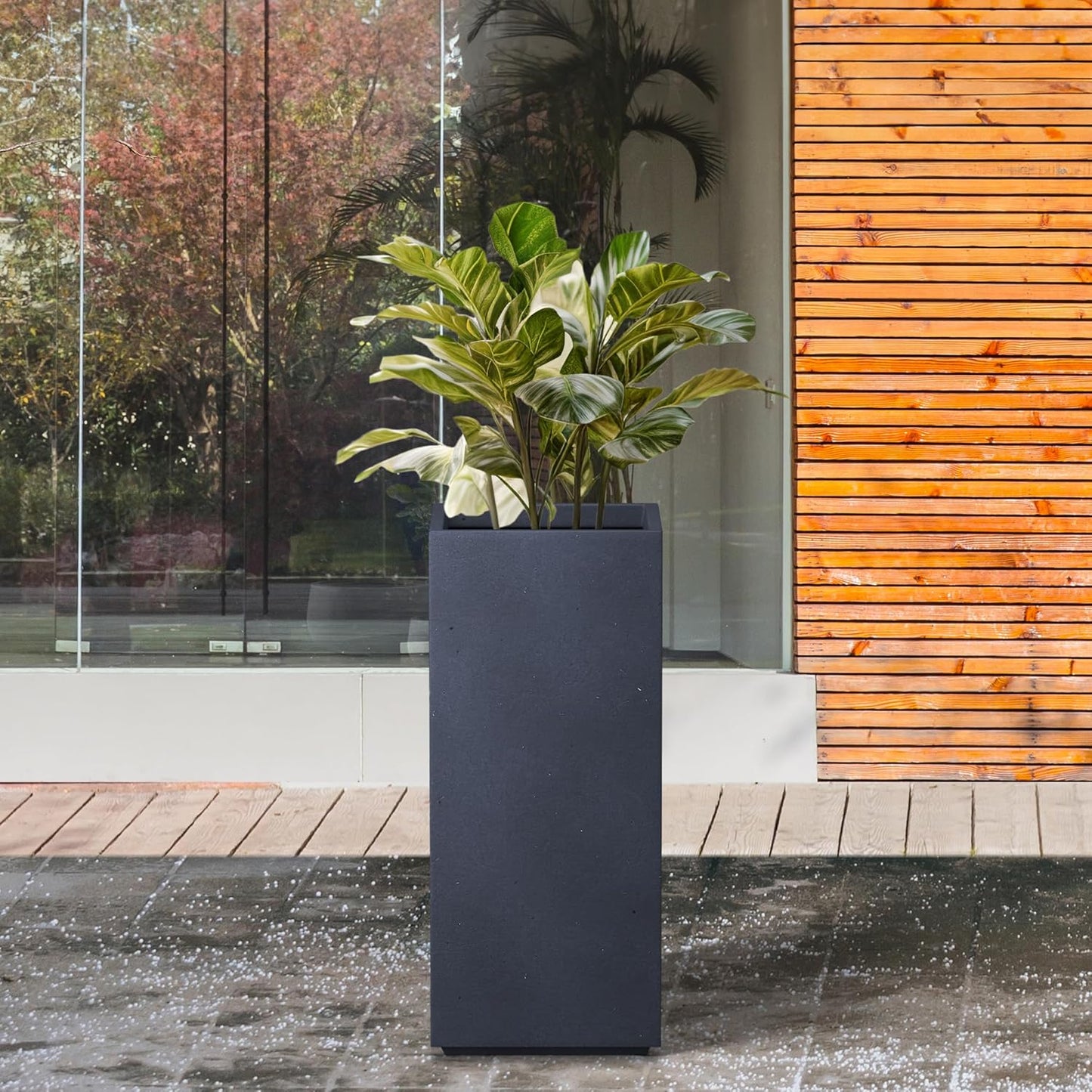 Kante 20.3" H Tall Rectangular Concrete Planter, Modern Square Diameter Plant Pot with Drainage Hole and Rubber Plug for Indoor Outdoor Home Patio Garden, Charcoal