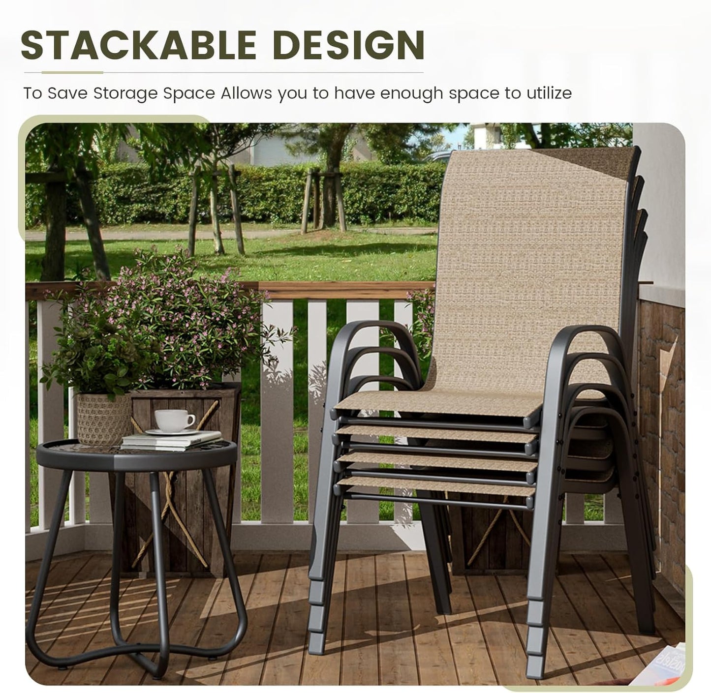 UDPATIO Patio Chairs Set of 8, Stackable Outdoor Dining Chairs with High Back, Breathable Textilene Fabric Outdoor Chair All Weather, 350LBS Capacity for Garden, Backyard (Brown)