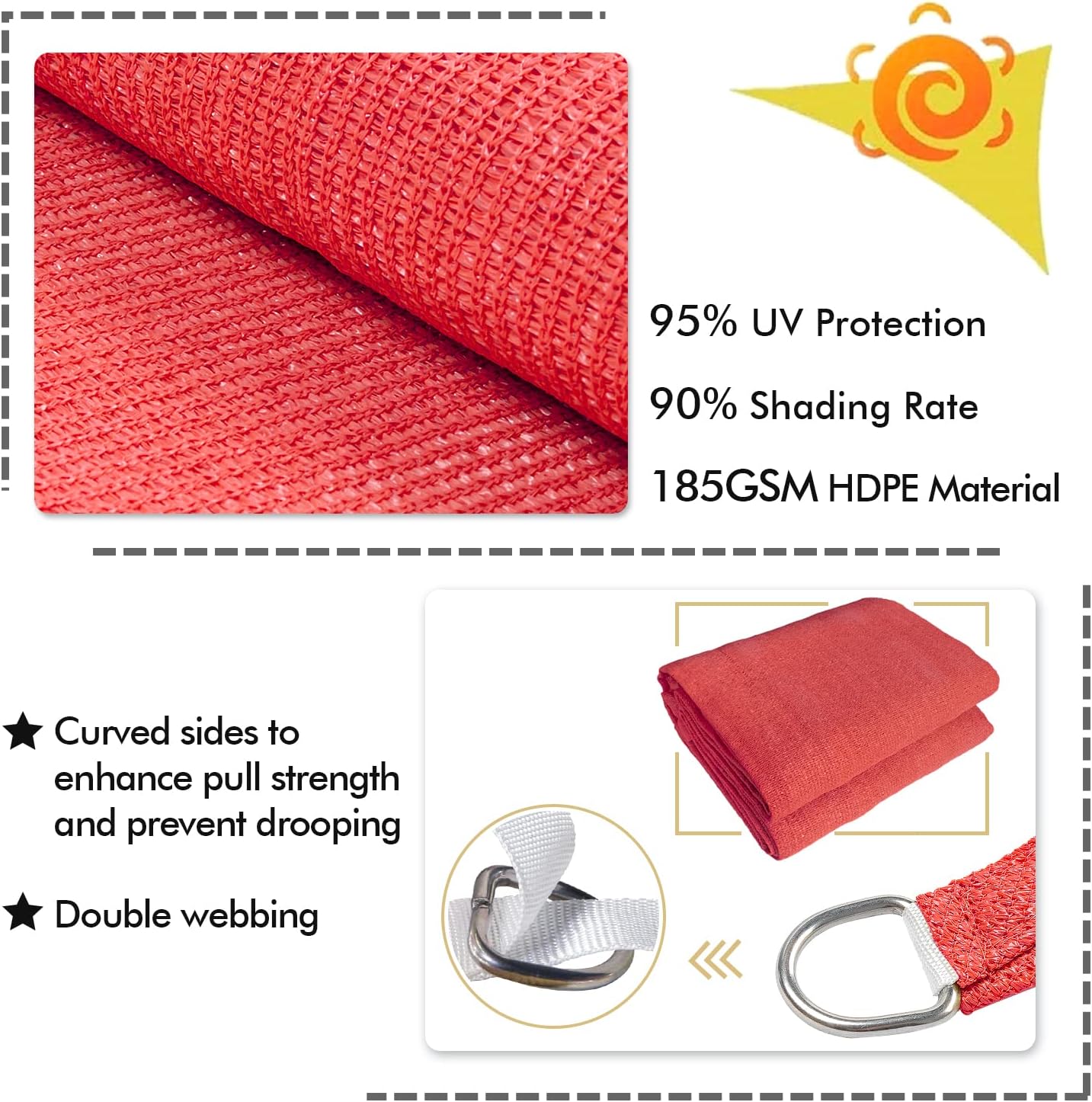 KANAGAWA Sun Shade Sail 12'x12' Scarlet Square UV Block Canopy Awning Shelter Fabric Cloth Screen for Outdoor Patio Garden Backyard