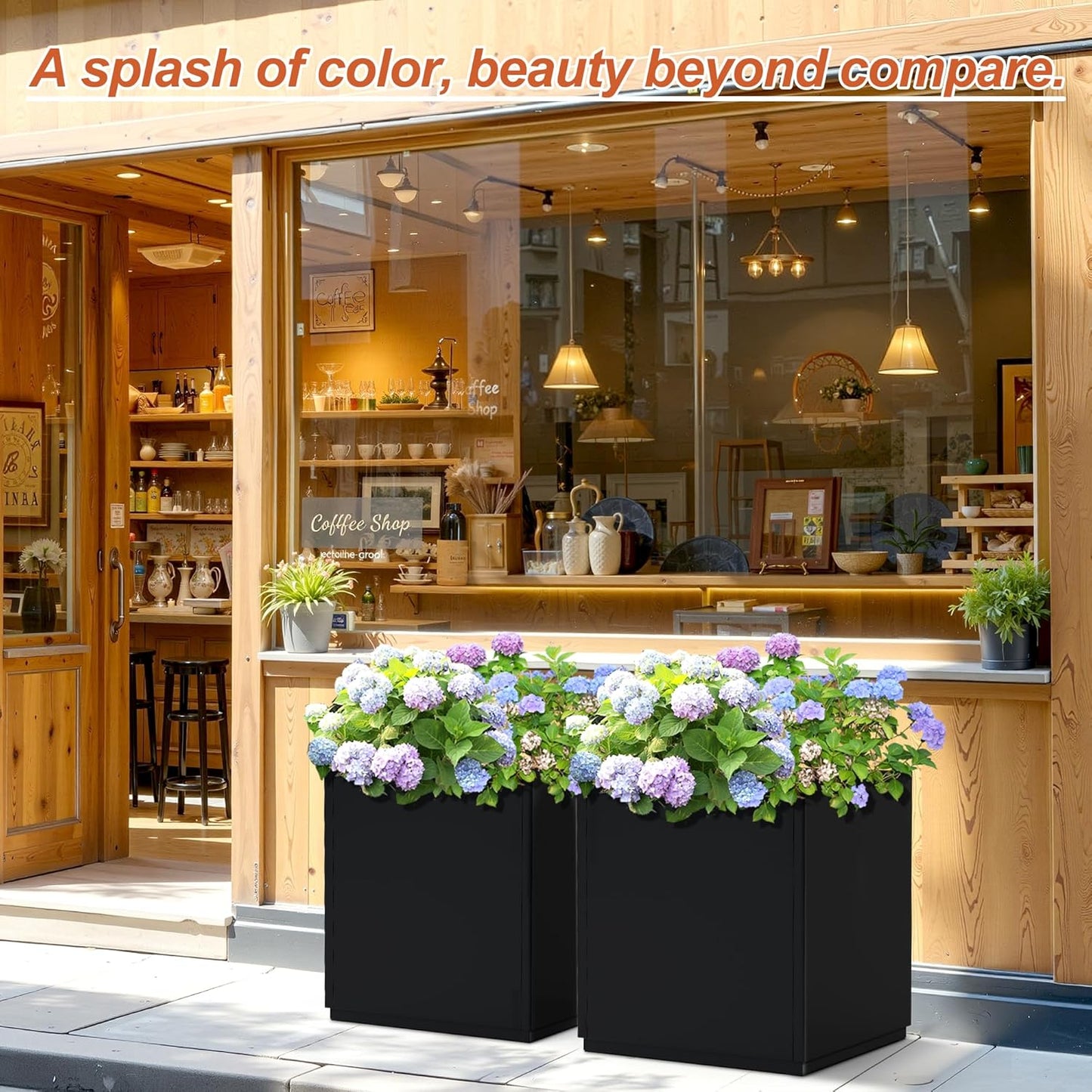 Metal Rectangular Planter for Outdoor Plants, Coated Large Planter Box with Drainage, Outdoor Patio PLanters with Sturdy Thickened Material for Yard, Garden