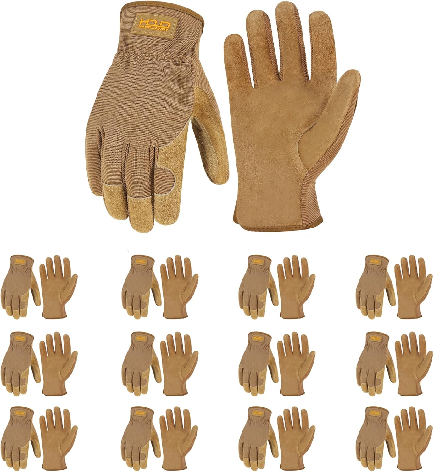 HANDLANDY Leather Work Gloves for Men & Women, Reinforced Durable Garden Gloves, Cowhide Working Glove for Gardening