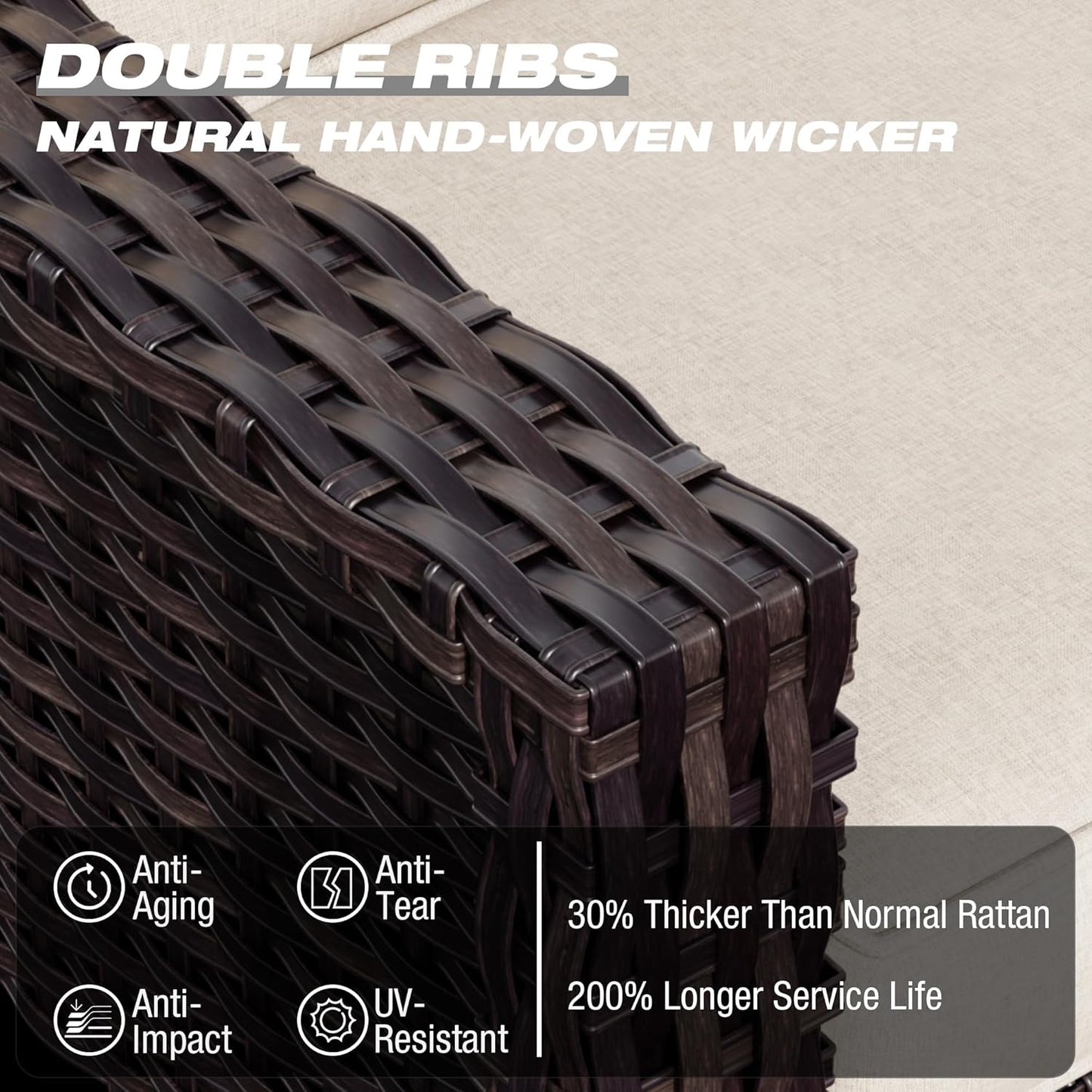 Joyside Wicker Patio Furniture Sets, 5 Pieces Upgraded Large Size Outdoor Furniture with Swivel Rocking Patio Chairs, Outdoor Ottoman and Side Table, Thick Cushions, Wide Armrest