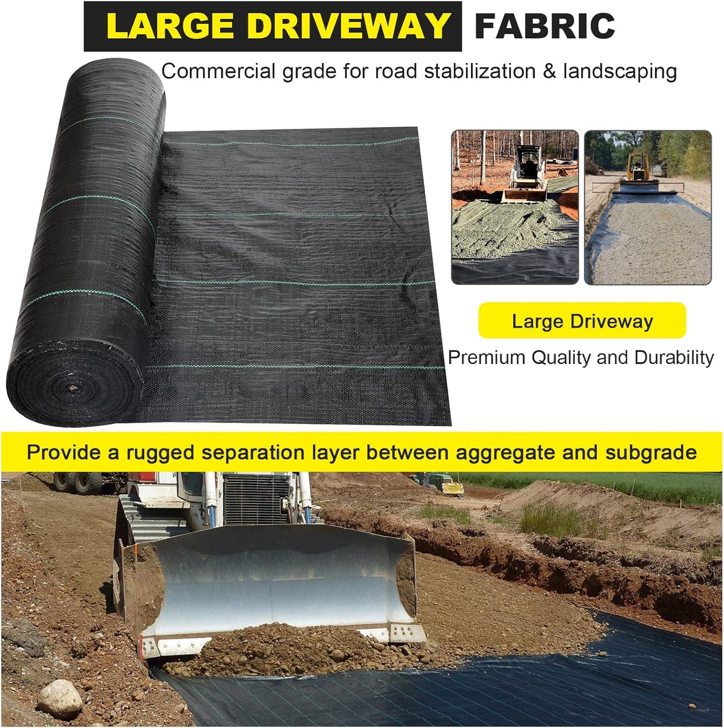 Driveway Fabric 6x300 ft - Commercial Weed Barrier, Heavy Duty 3.5OZ Landscape Fabric for Road, French Drain, Erosion Control, Construction Projects