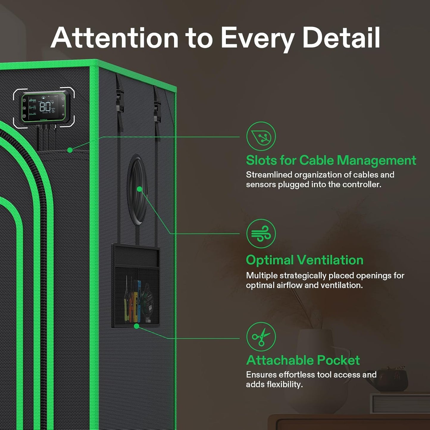 VIVOSUN P224 24"×24"×48" PRO Grow Tent, with Thick 1 inch Poles, Strengthened High Reflective Mylar Oxford Fabric & Extra Hanging Bars for Hydroponics Indoor Plant for AeroLight A100, No High CFM Kit