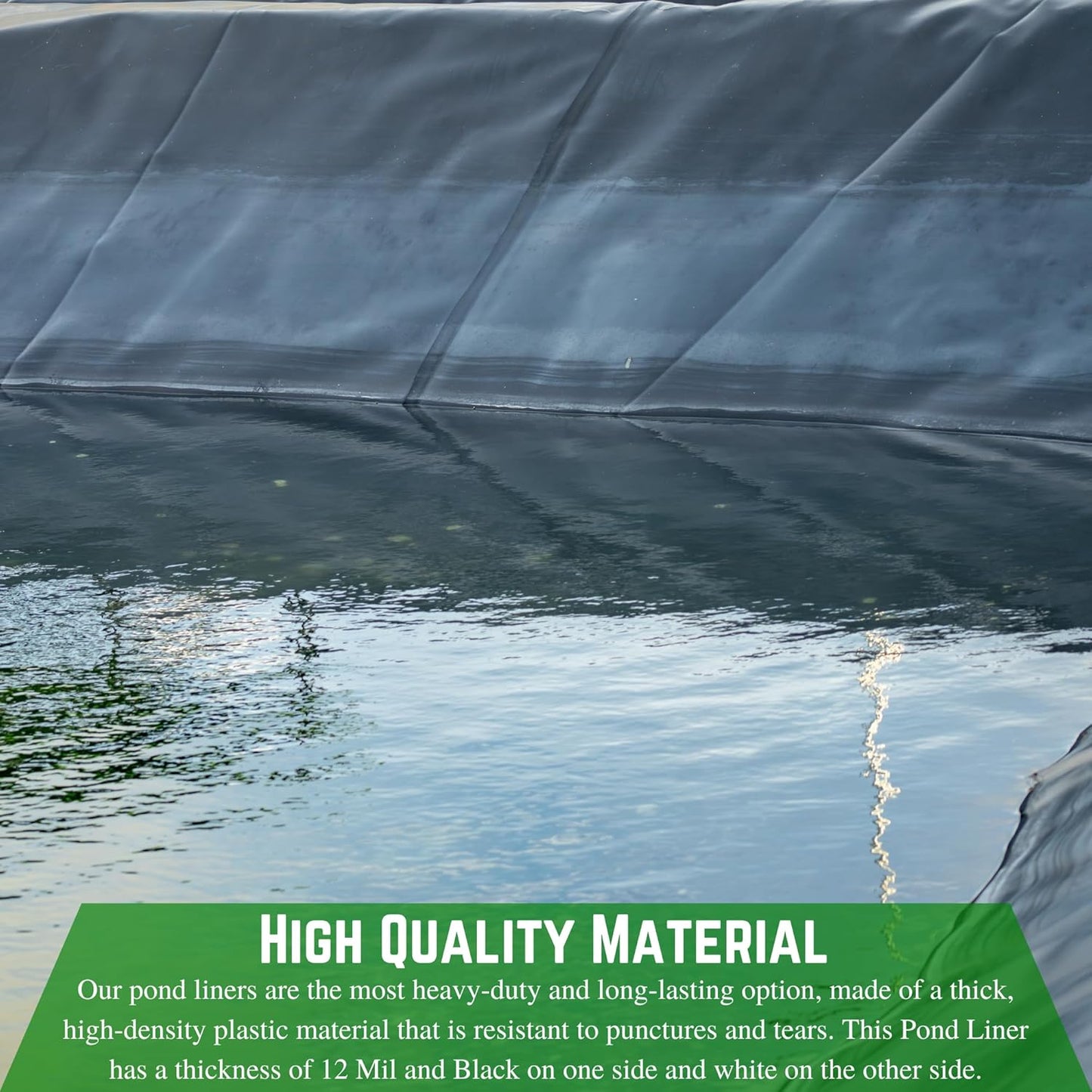 Farm Plastic Supply - 12 Mil String Reinforced Black/White Pond Liner - 12 Mil Fish Pond HDPE Liner, Pond Liners for Outdoor Ponds, Koi Ponds, Garden Fountain, Containment Liner (12' x 90')