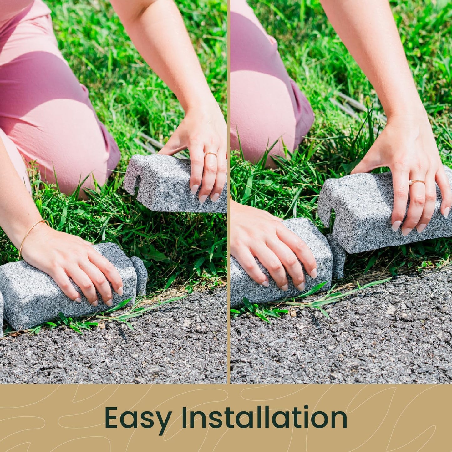 Beuta Landscape Edging | Garden Edging Border | Faux Stone Bricks for Lawn edging, Flower beds, Pathways & Yard Edging– 4 Packs | Each Section Has 6 Bricks 48"L x 4"W x 2.25"H | 12 Spikes |Greystone