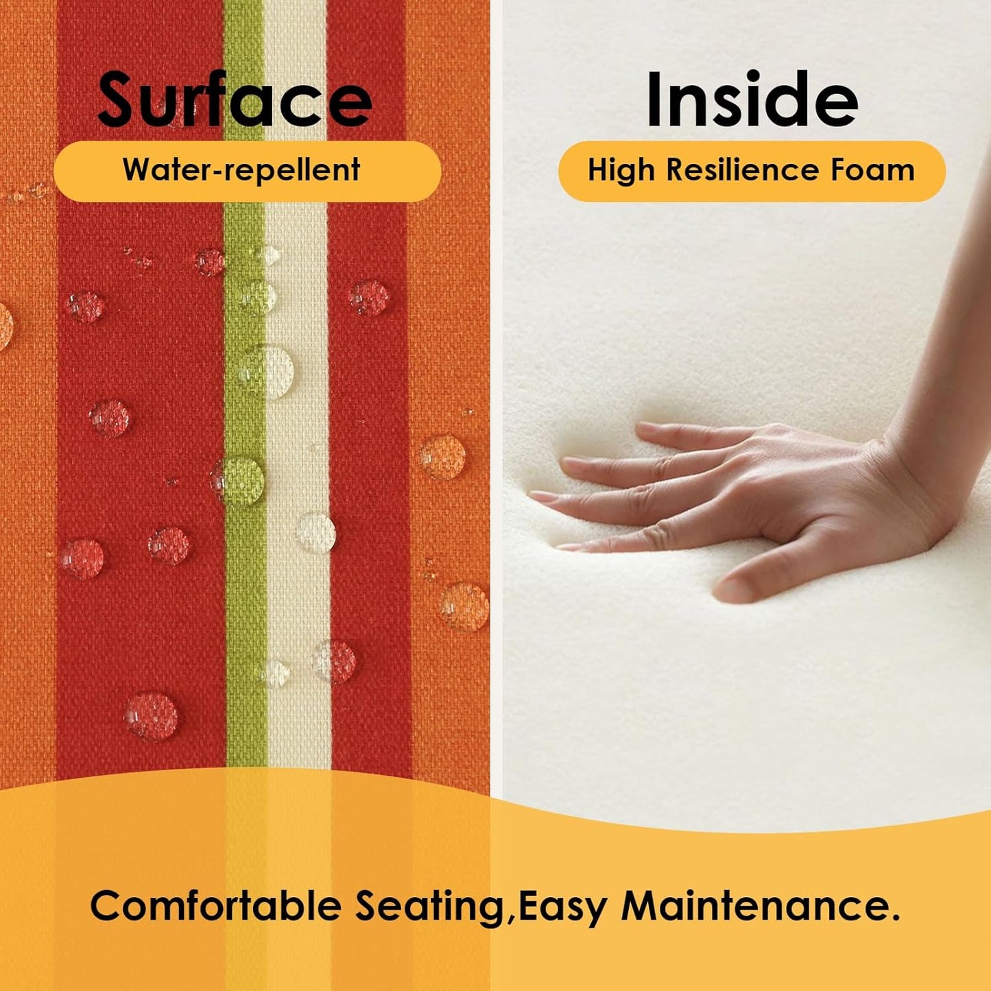 Outdoor Square Corner Seat Cushion, 19"x19"x3", Set of 4, Non Slip Seat Cushion Pads with Removable Cover for Patio Furniture, Garden Yard Lawn, Rainbow Stripe