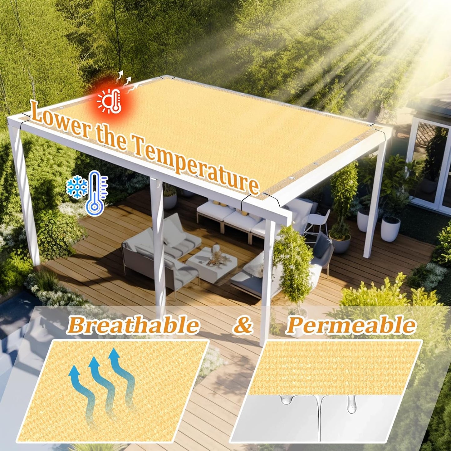 Shade&Beyond Customized Size 13' X 21' Shade Cloth with Grommets, 90% UV Protection UV Protection Mesh Tarp Sun Screens for Patio GN01, Sand