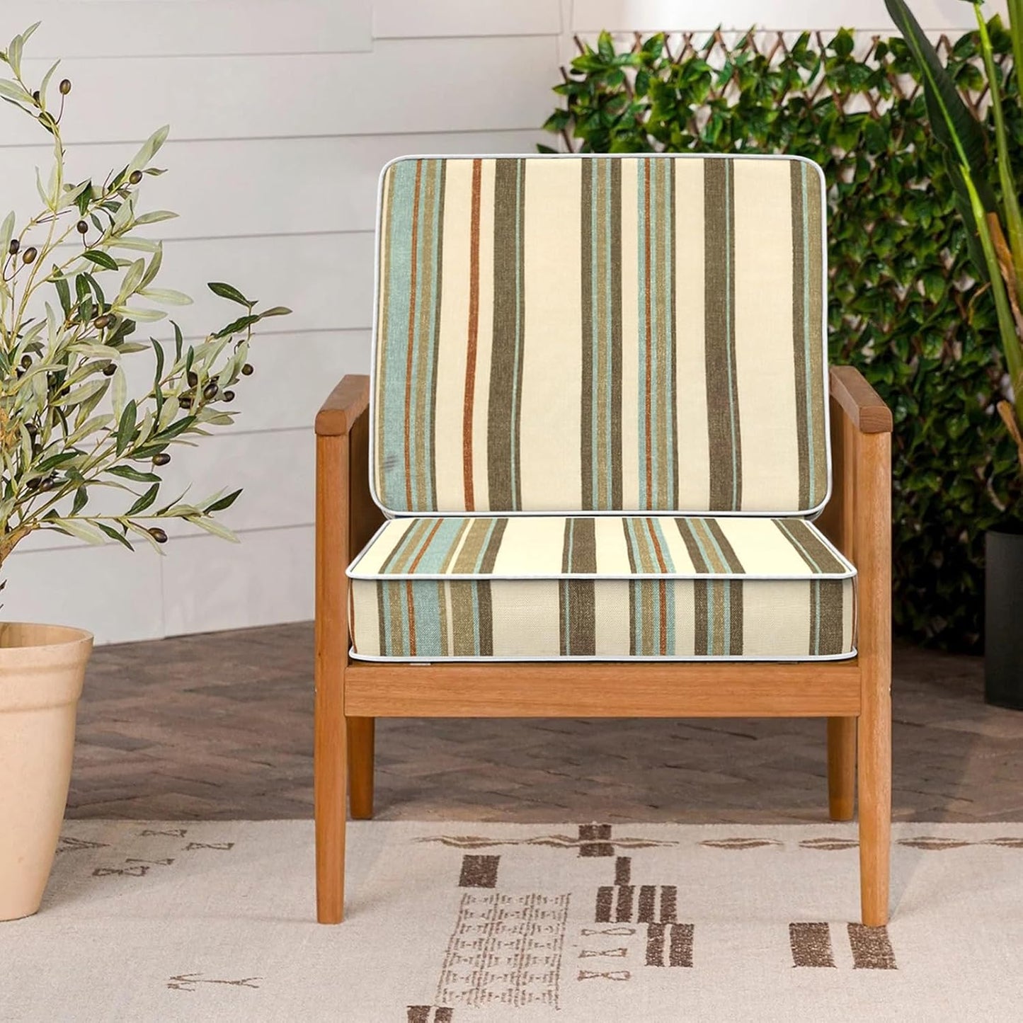 LVTXIII Patio Chair Cushions 22"x22"x3", Water-Repellent Outdoor Seat Cushions for Patio Furniture, Square Chair Pads with Ties for Home Garden Decoration, Set of 2, Stripe Onyx