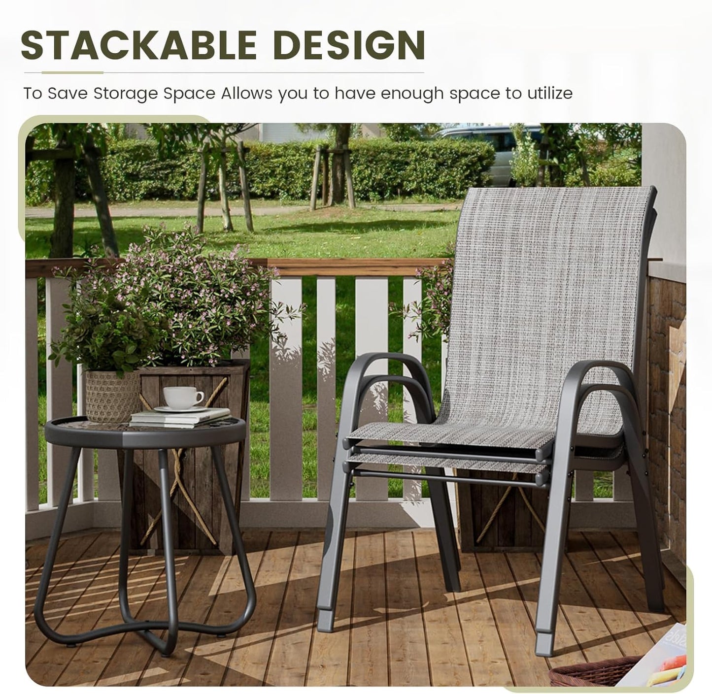 UDPATIO Patio Chairs Set of 4, Stackable Outdoor Dining Chairs with High Back, Breathable Textilene Fabric Outdoor Chair All Weather, 350LBS Capacity for Garden, Backyard (Light Grey)